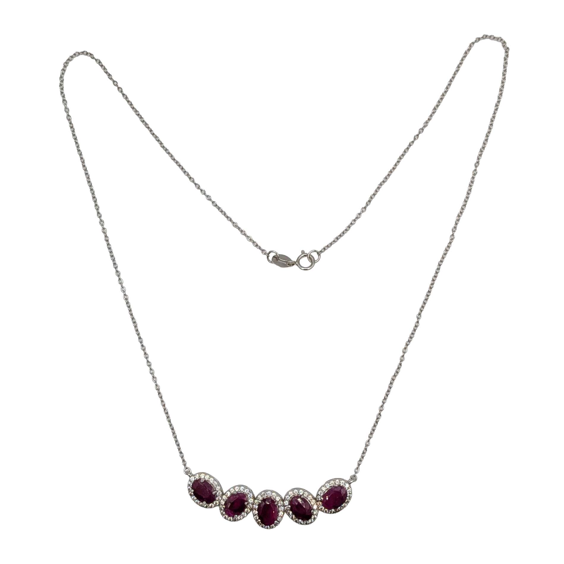 Signed Sterling Silver Ruby White Topaz Halo Necklace