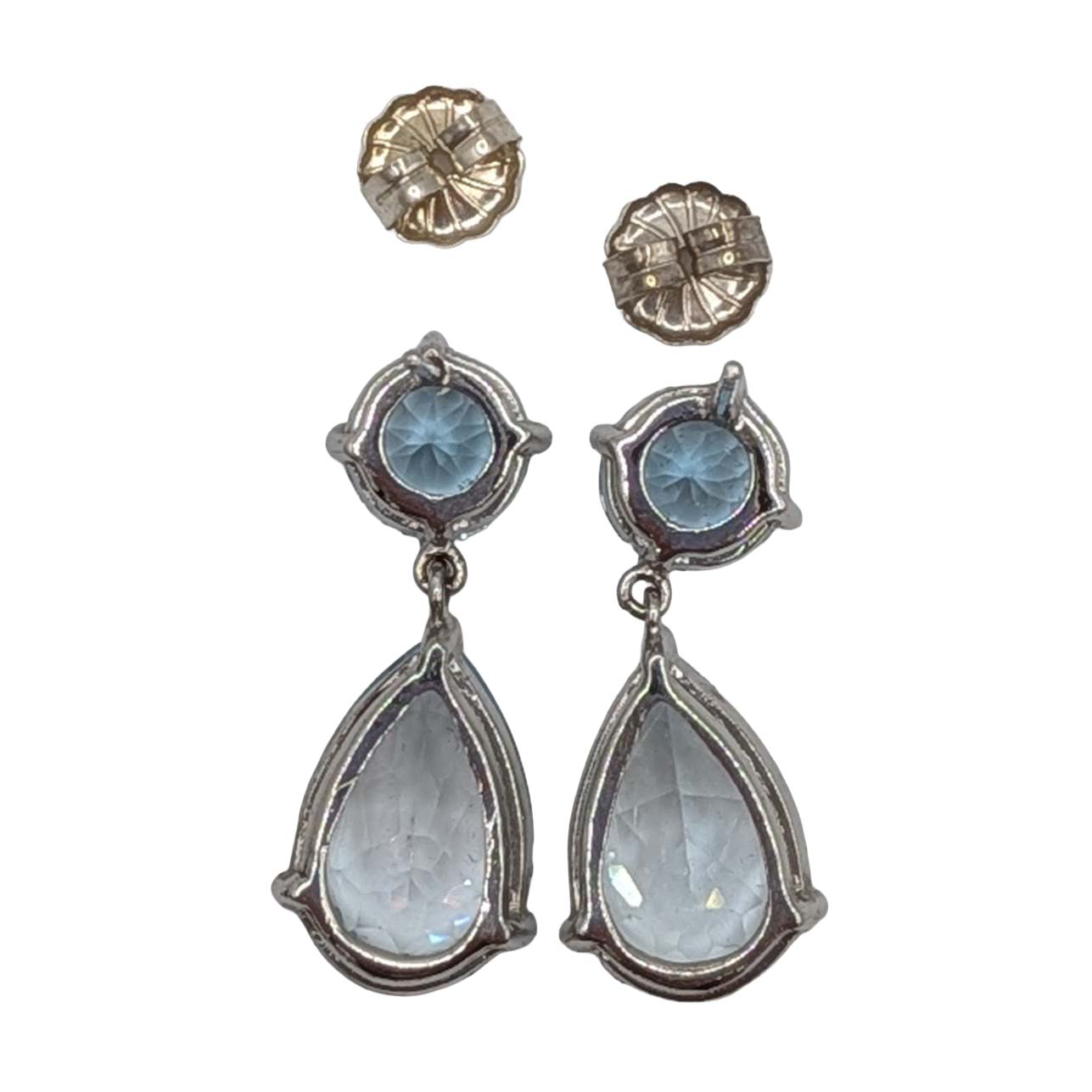 Signed Sterling Silver Blue Topaz Teardrop Dangle Stud Earrings