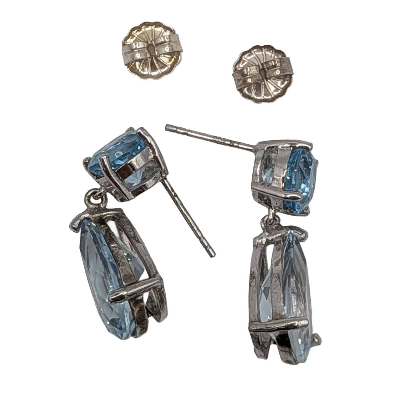 Signed Sterling Silver Blue Topaz Teardrop Dangle Stud Earrings