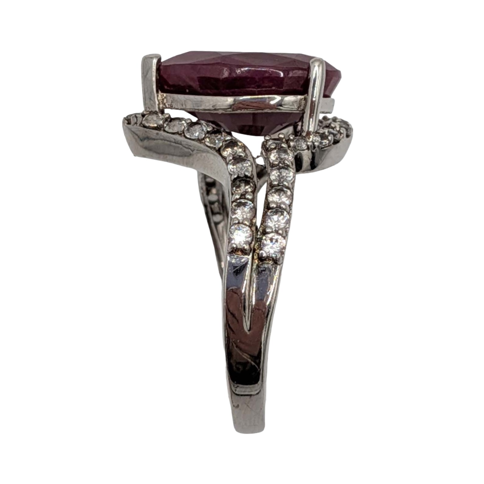 Signed Sterling Silver Ruby Spinel Swirl Ring Size 9.25