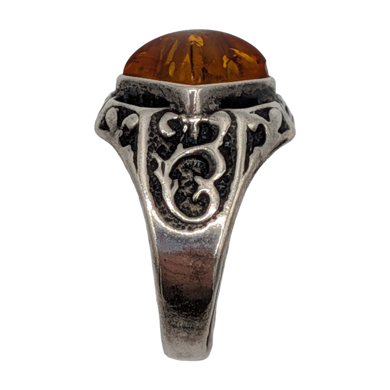 Sterling Silver Amber Open Set Ring Size 6