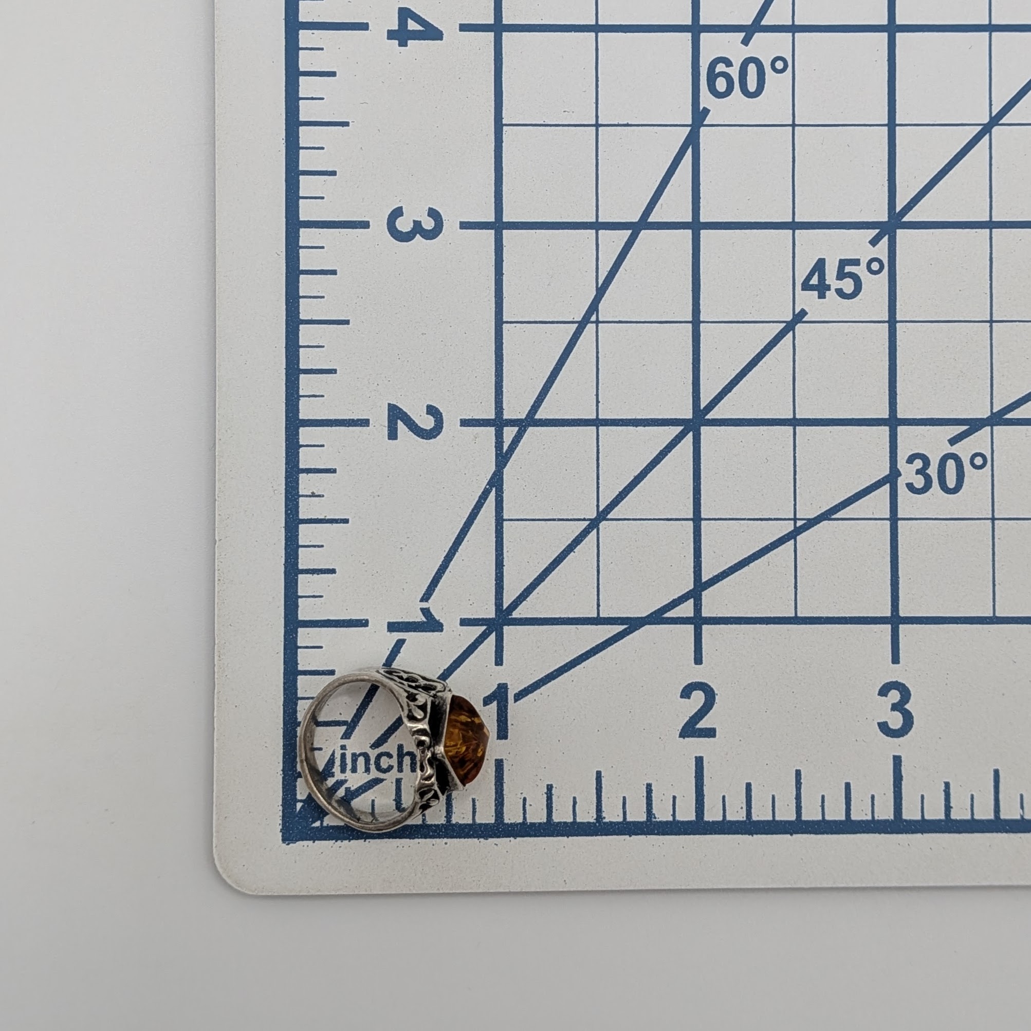 Sterling Silver Amber Open Set Ring Size 6