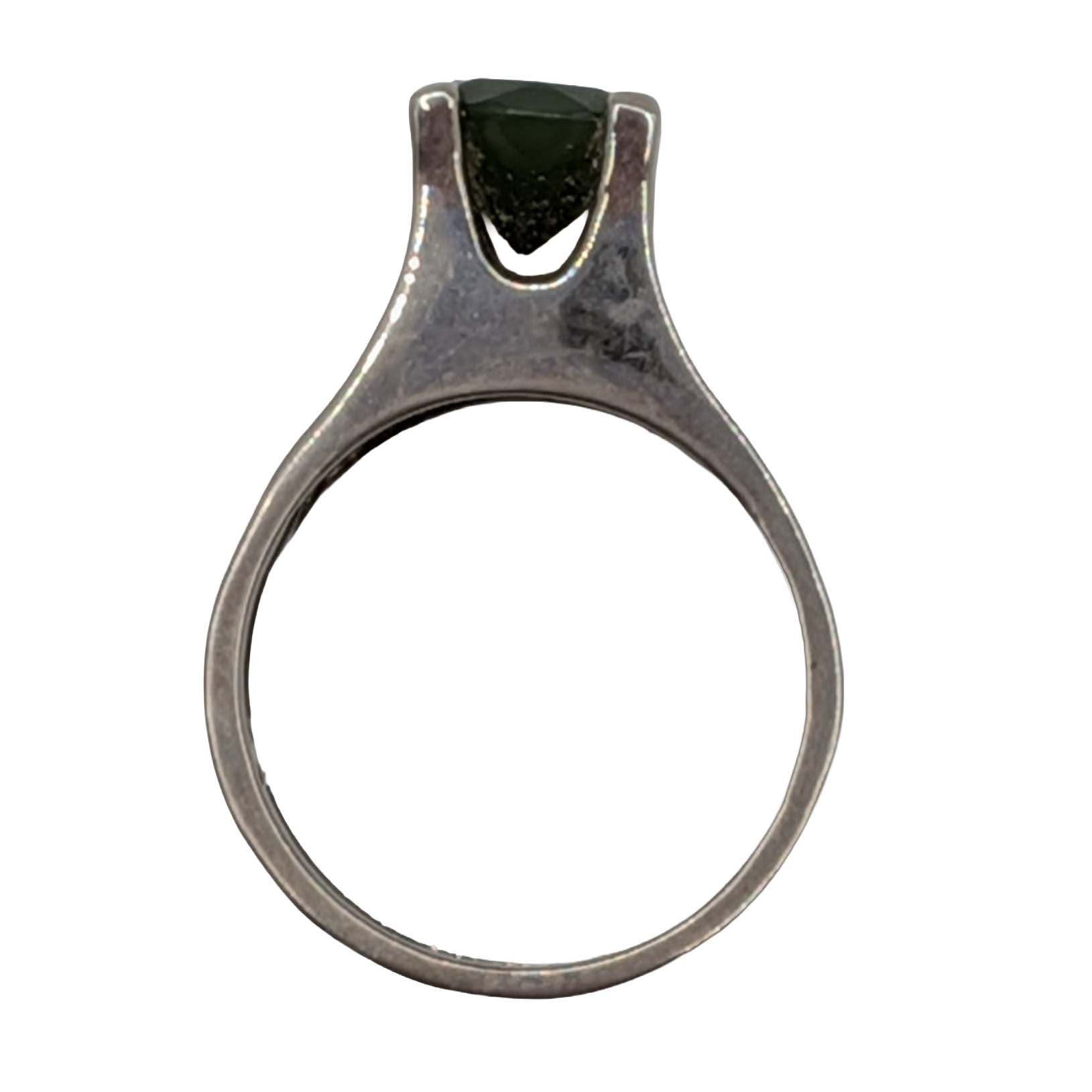 Signed Sterling Silver Emerald Solitaire Ring Size 6.75