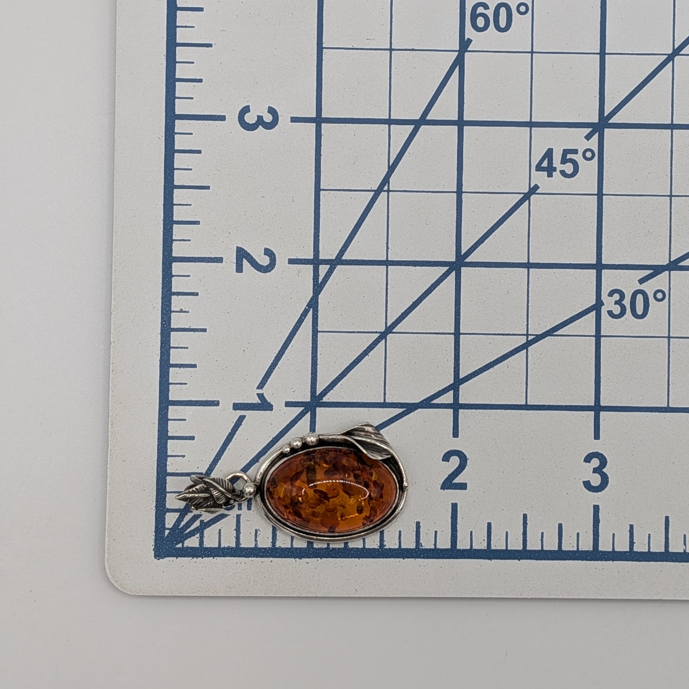 Signed Sterling Silver Amber Floral Pendant