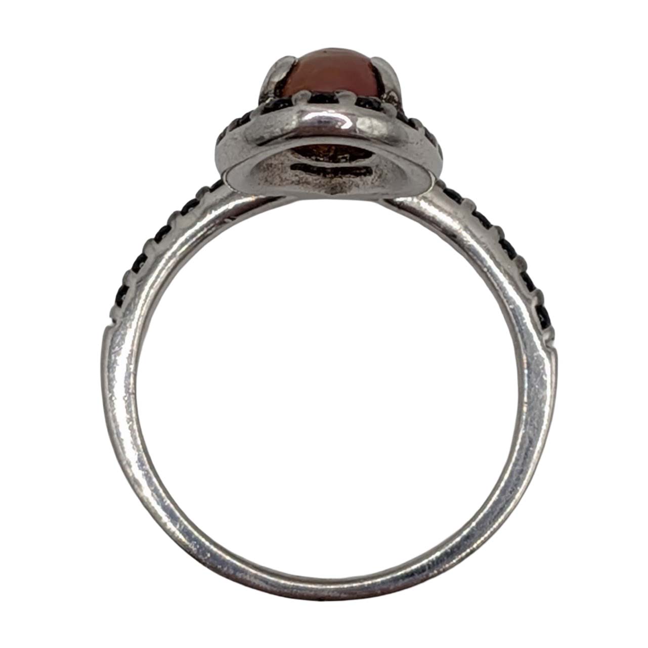 Signed Sterling Silver Faux Opal Black Rhinestone Ring Size 6.25