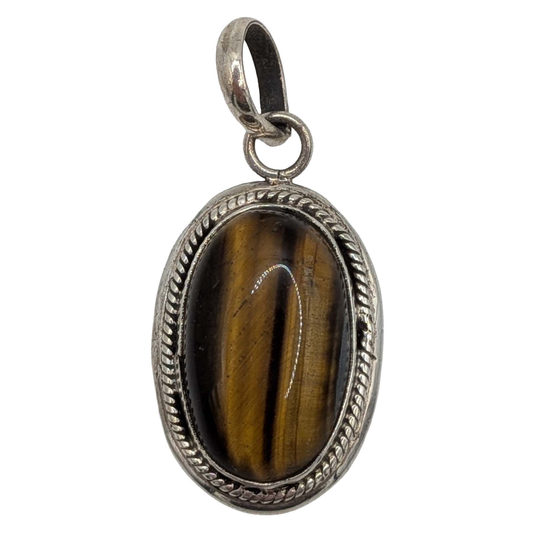 Sterling Silver Tigers Eye Bezel Set Pendant