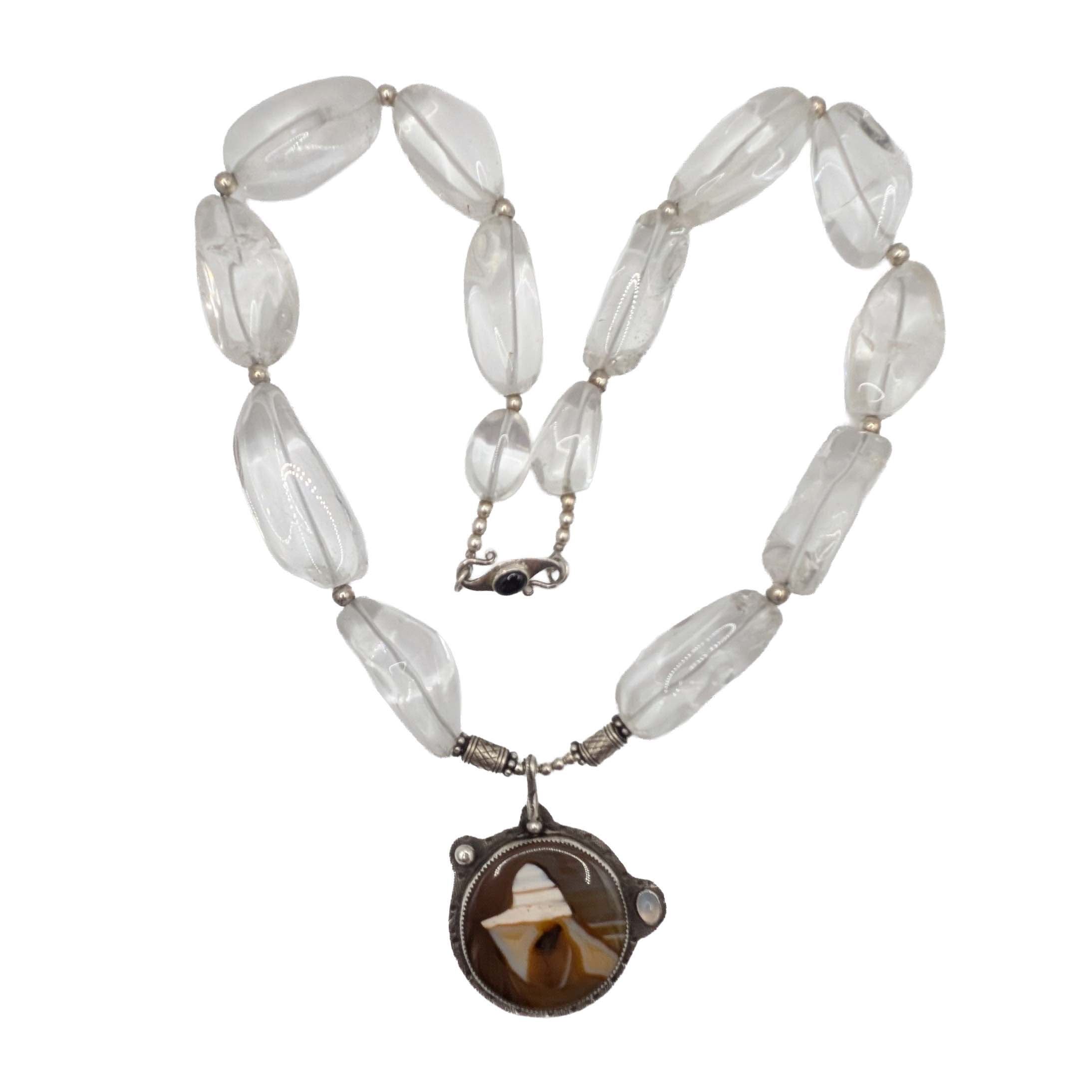 Signed Handmade Sterling Silver Multi-Stone Large Bead Necklace