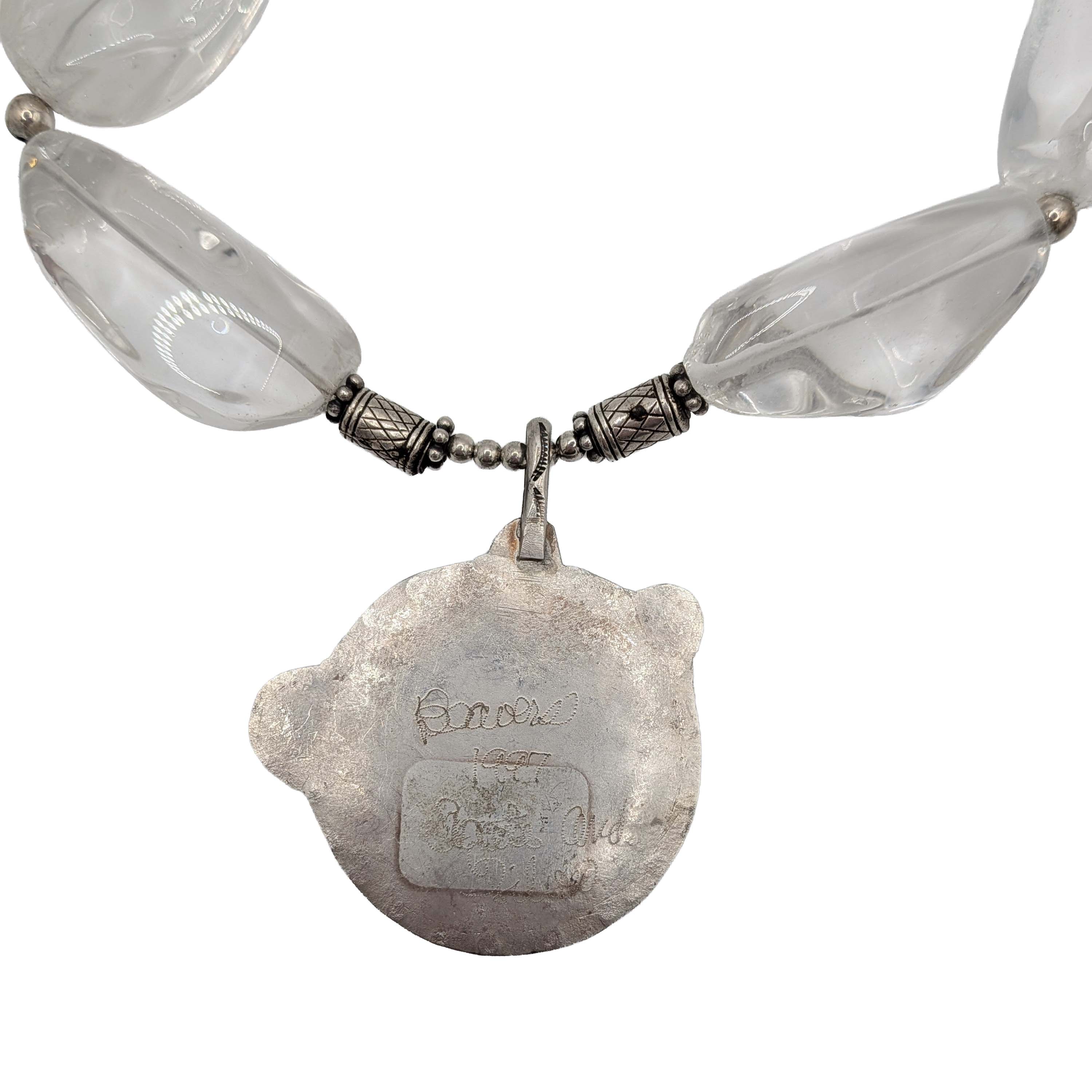 Signed Handmade Sterling Silver Multi-Stone Large Bead Necklace
