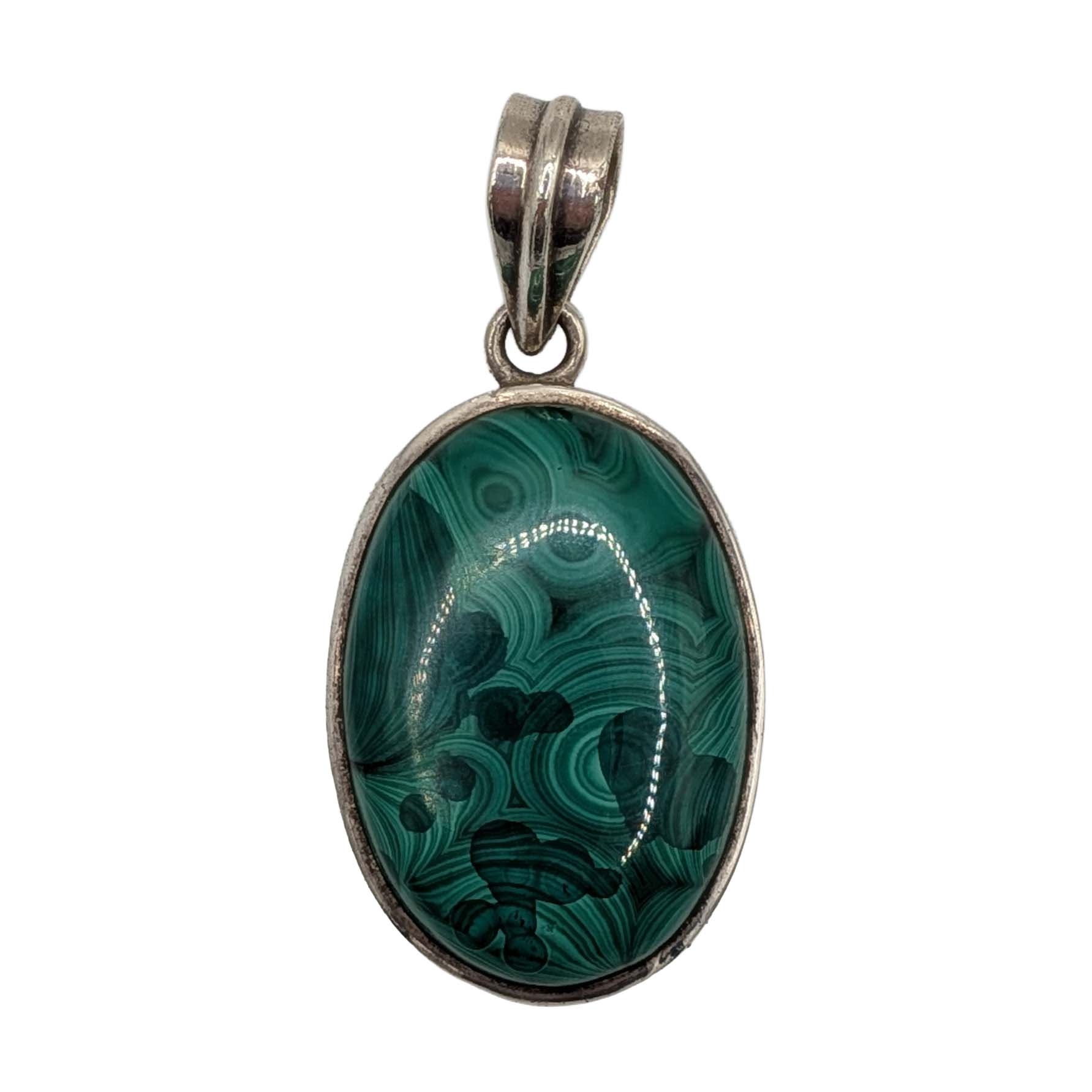 Sterling Silver Malachite Bezel Set Pendant