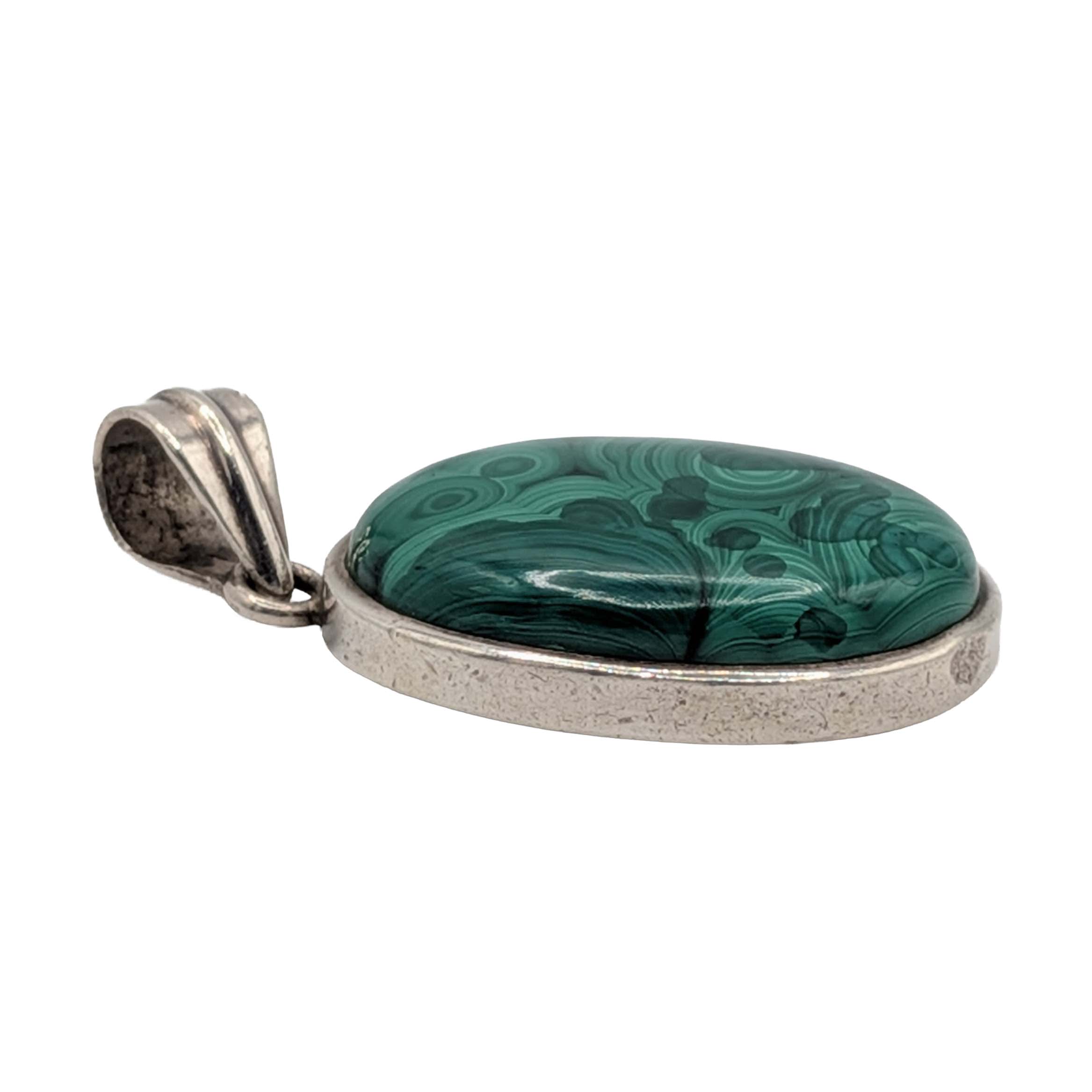 Sterling Silver Malachite Bezel Set Pendant