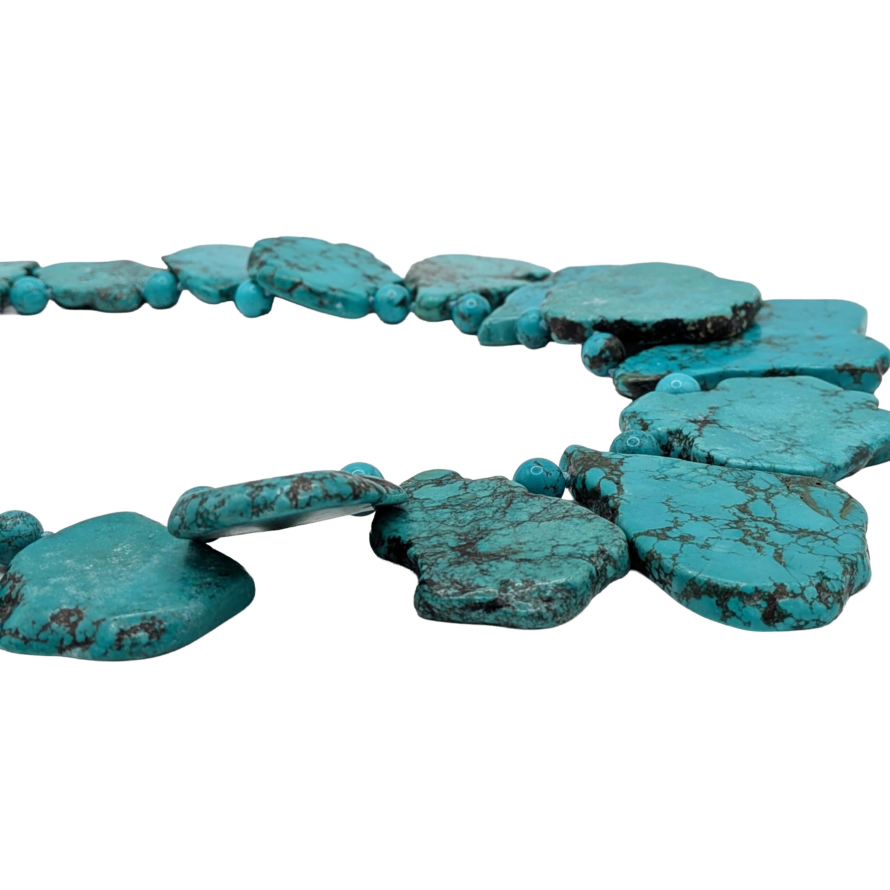 Signed Sterling Silver Turquoise Slab Beaded Collar Necklace