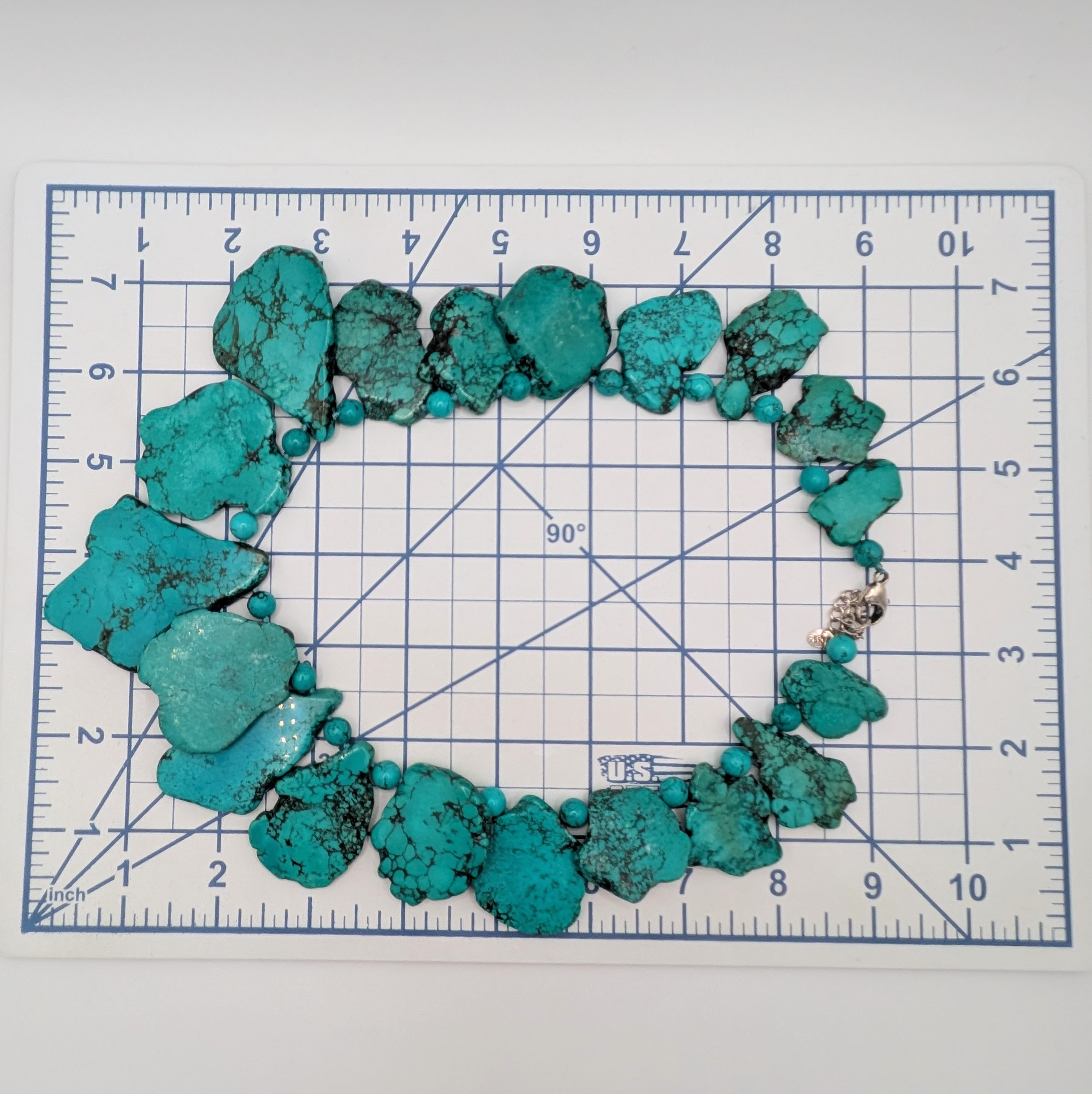 Signed Sterling Silver Turquoise Slab Beaded Collar Necklace