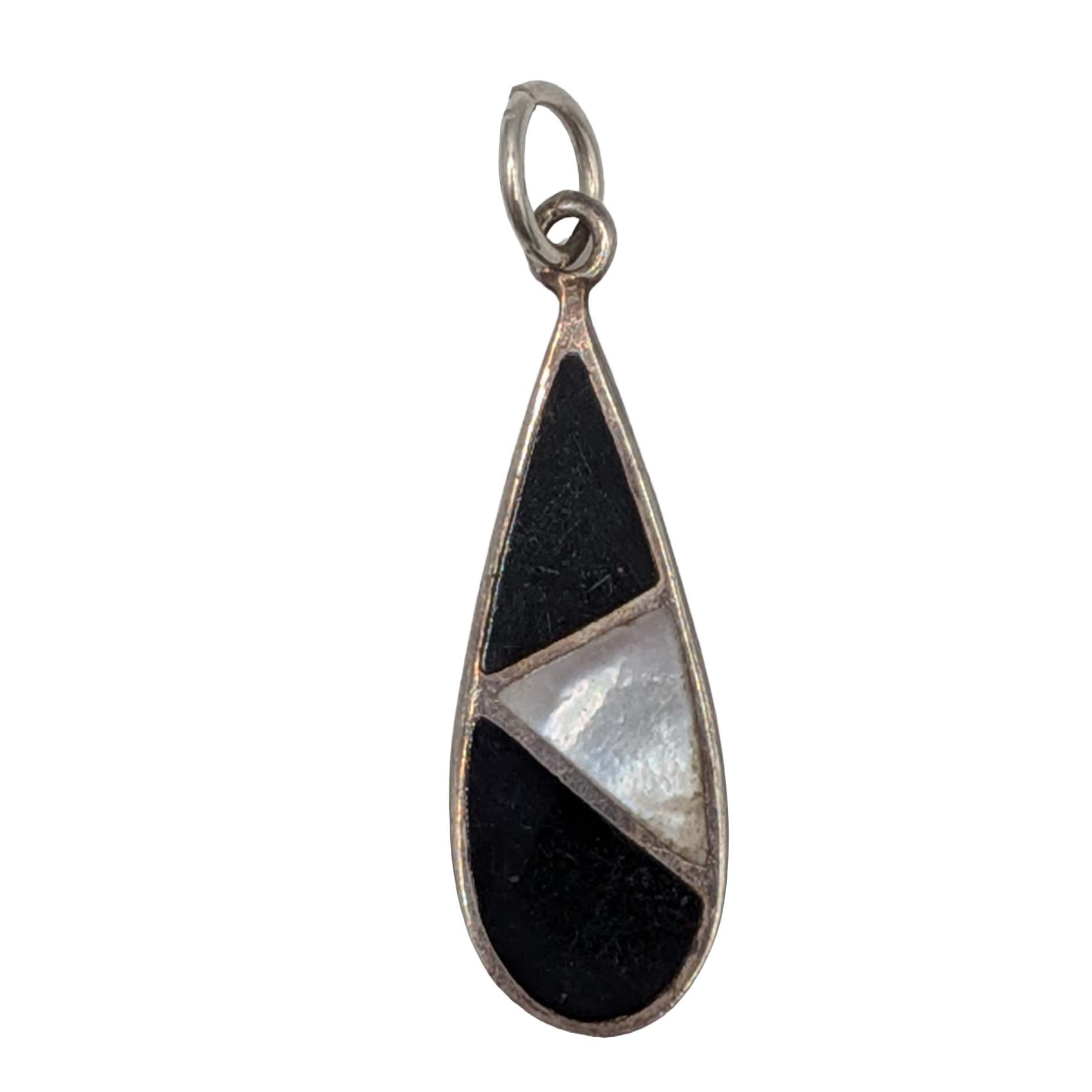 Murray Chuven Sterling Silver Onyx Mother of Pearl Inlay Teardrop Pendant