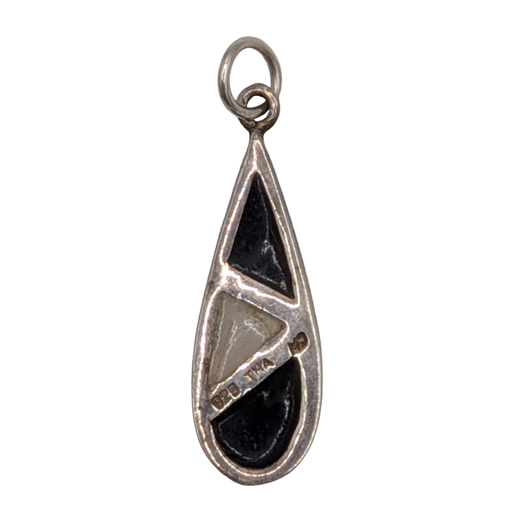 Murray Chuven Sterling Silver Onyx Mother of Pearl Inlay Teardrop Pendant
