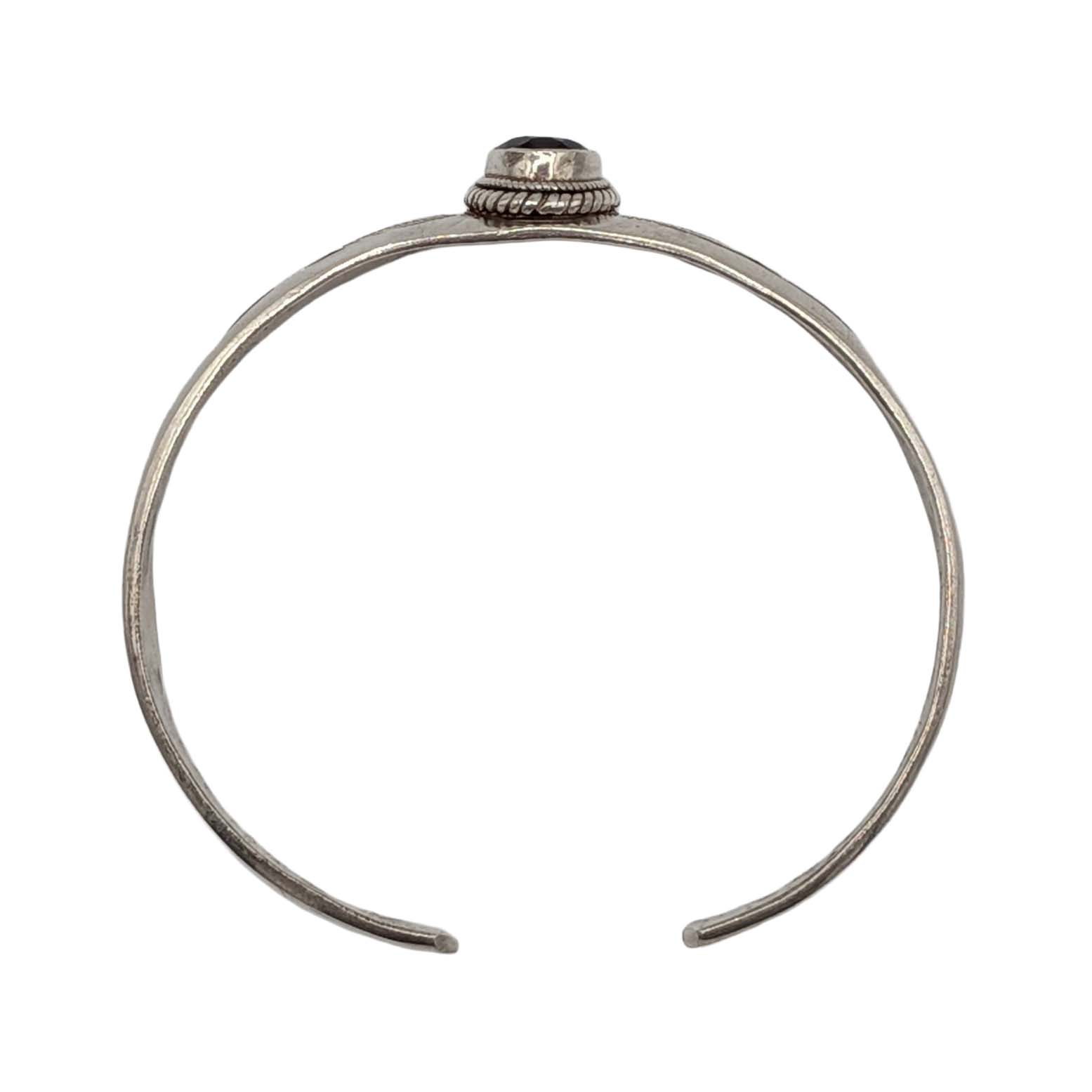 Sterling Silver Onyx Leaf Cutout Cuff Bracelet