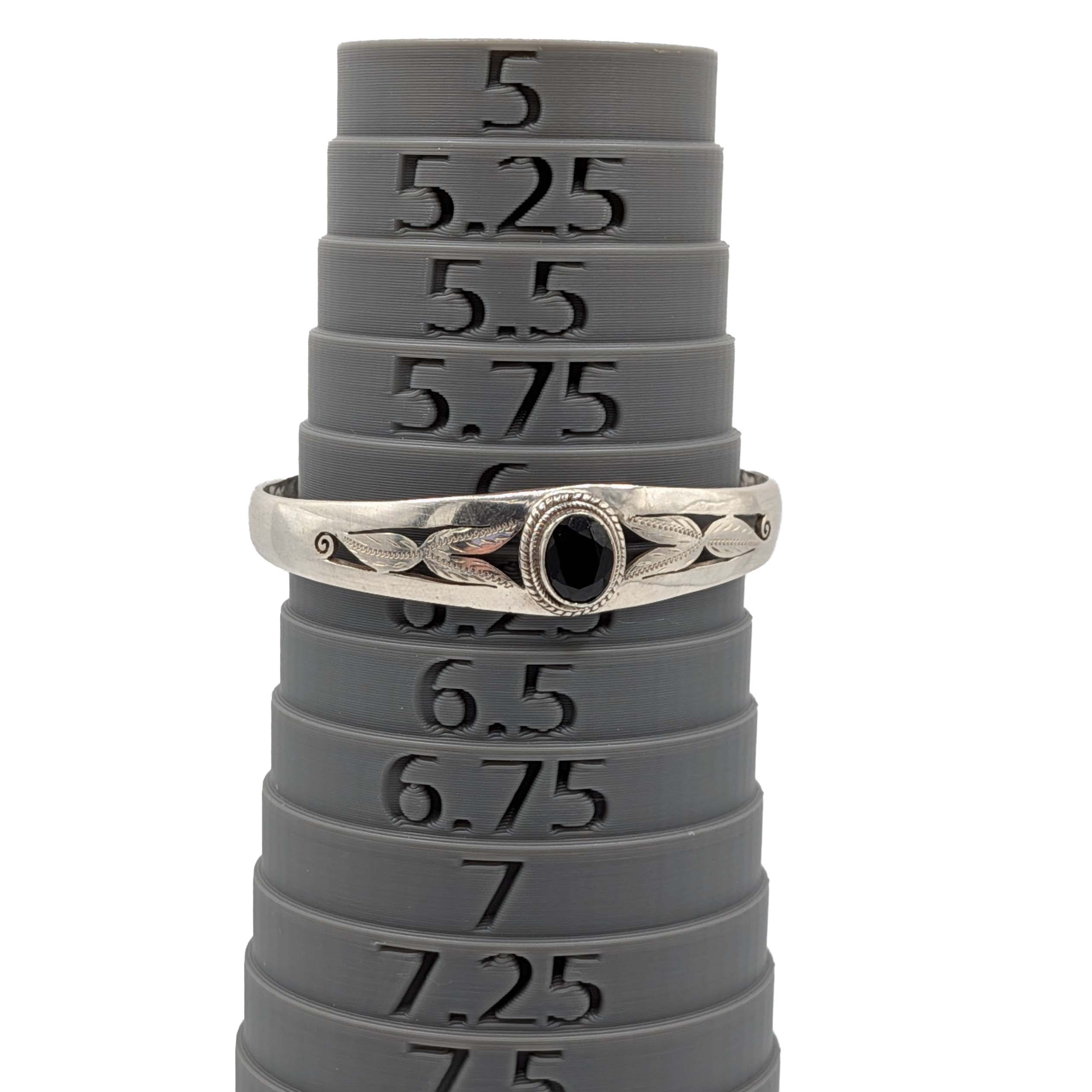 Sterling Silver Onyx Leaf Cutout Cuff Bracelet
