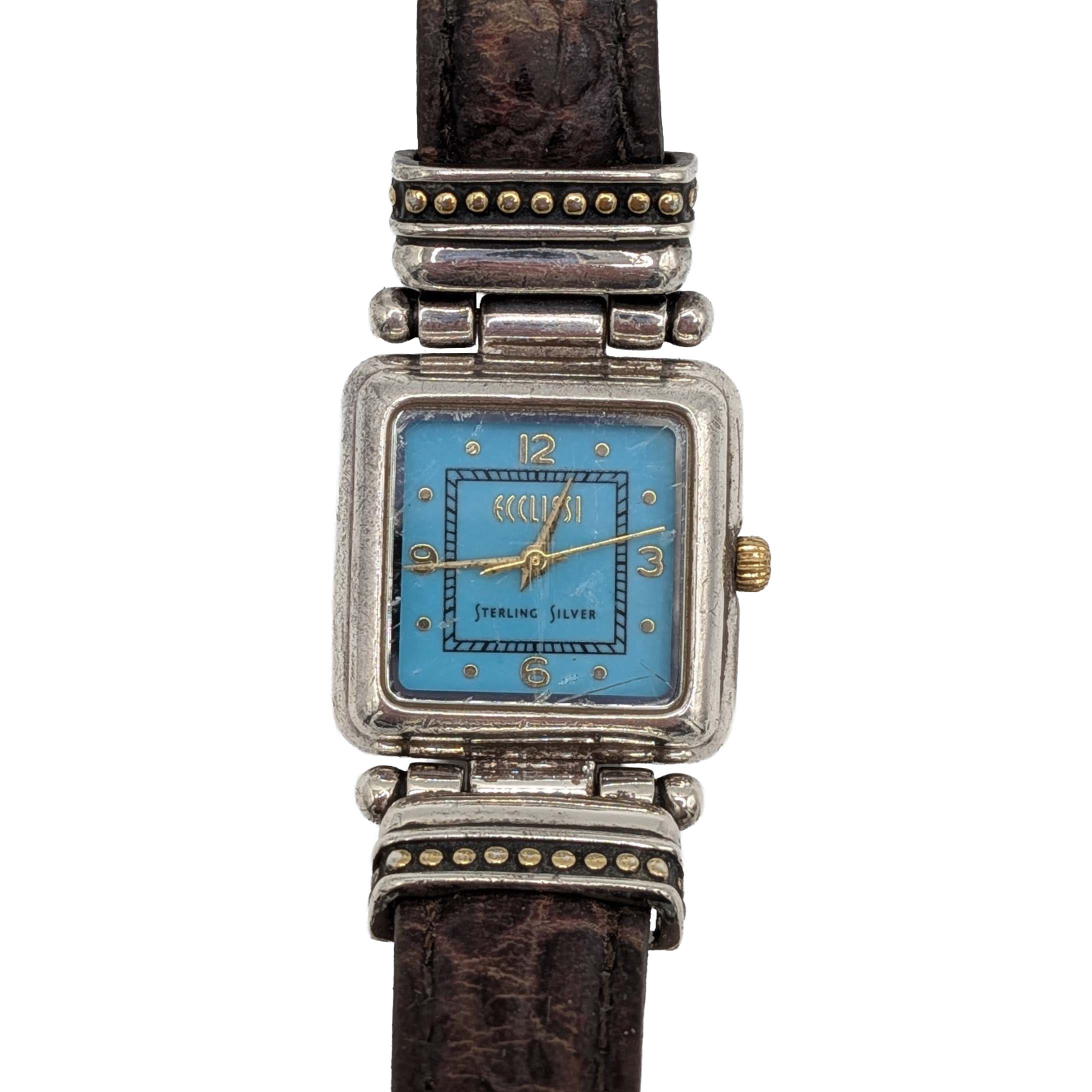 Ecclissi Sterling Silver Blue Face Square Watch