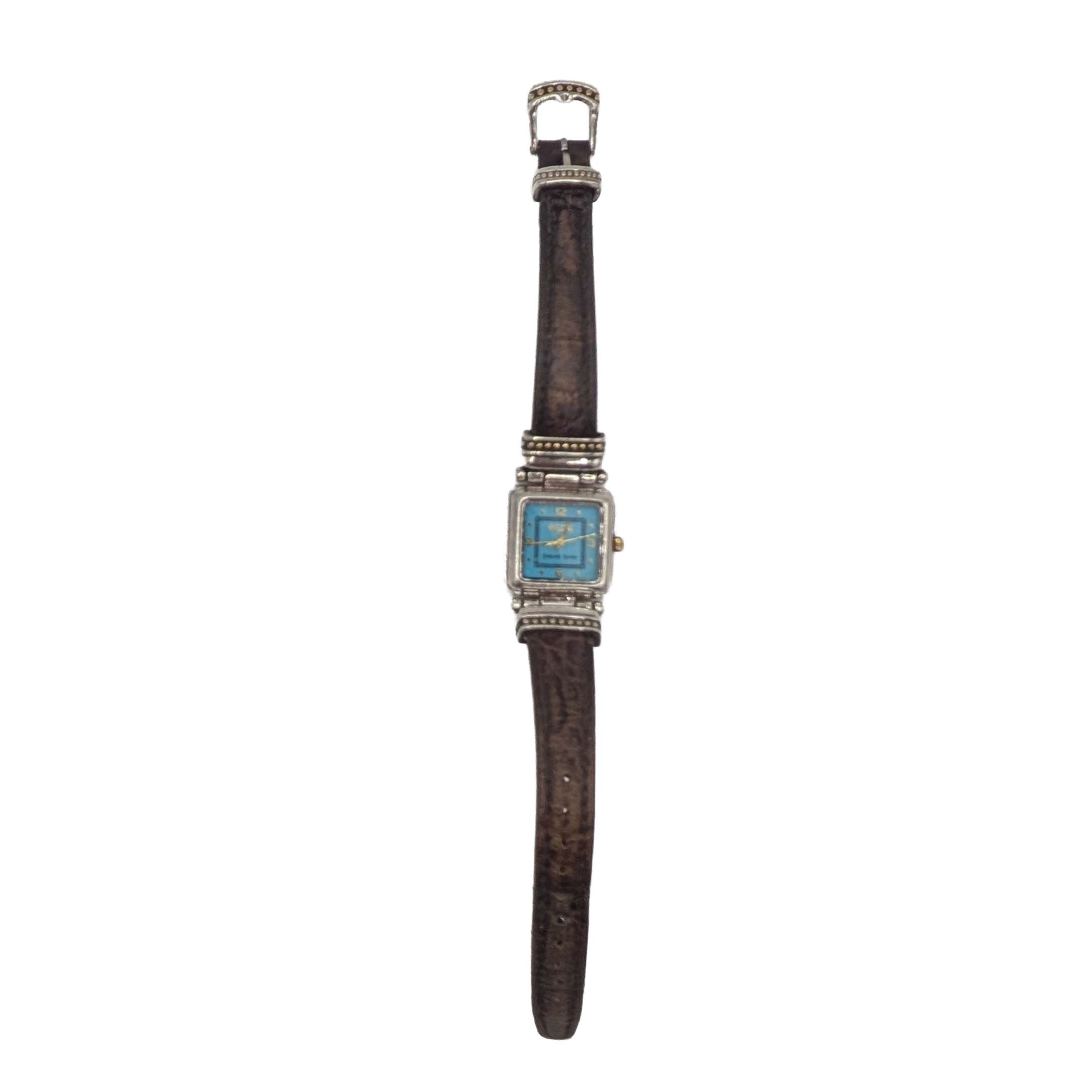 Ecclissi Sterling Silver Blue Face Square Watch