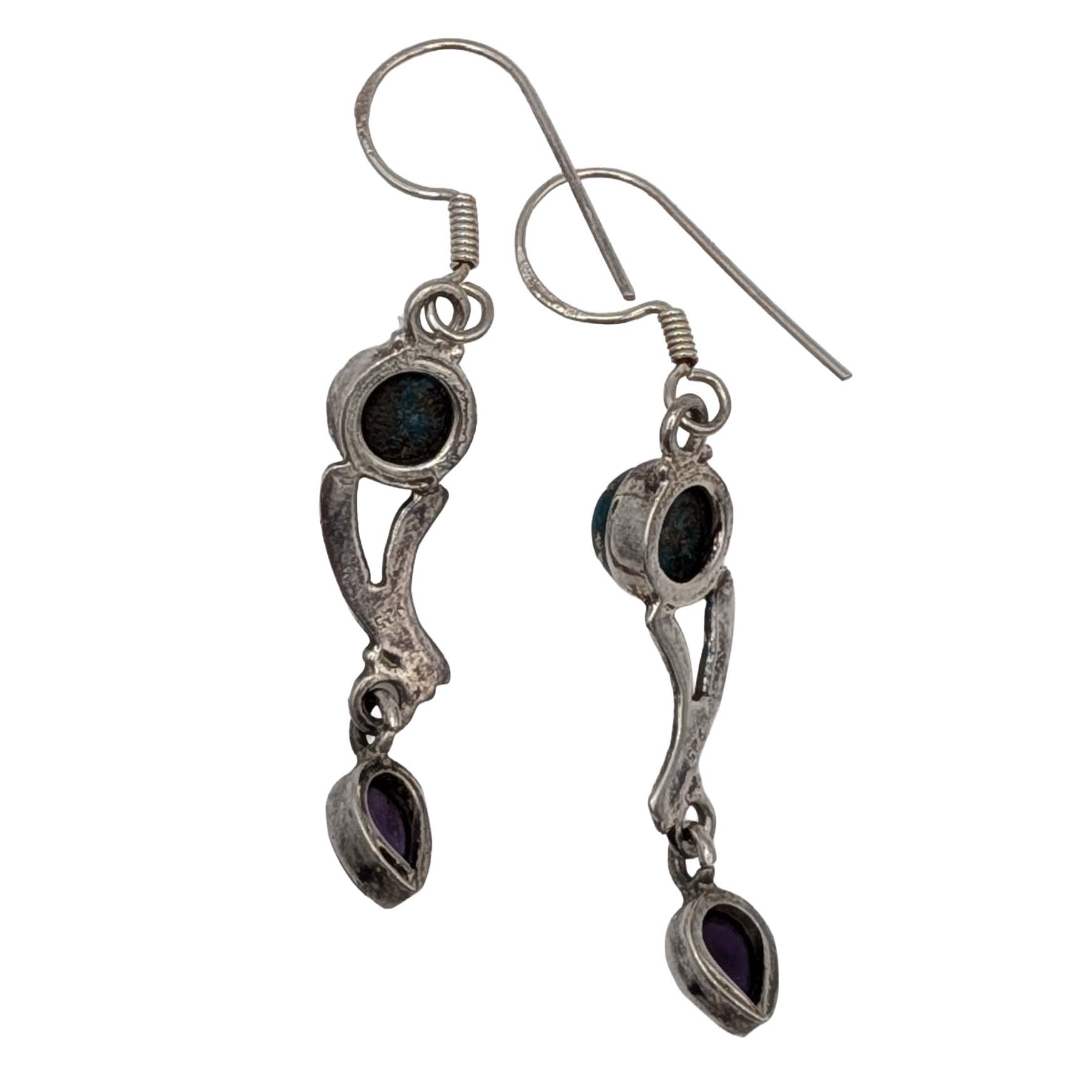 Sterling Silver Blue Dahlia Turquoise Amethyst Dangle Earrings