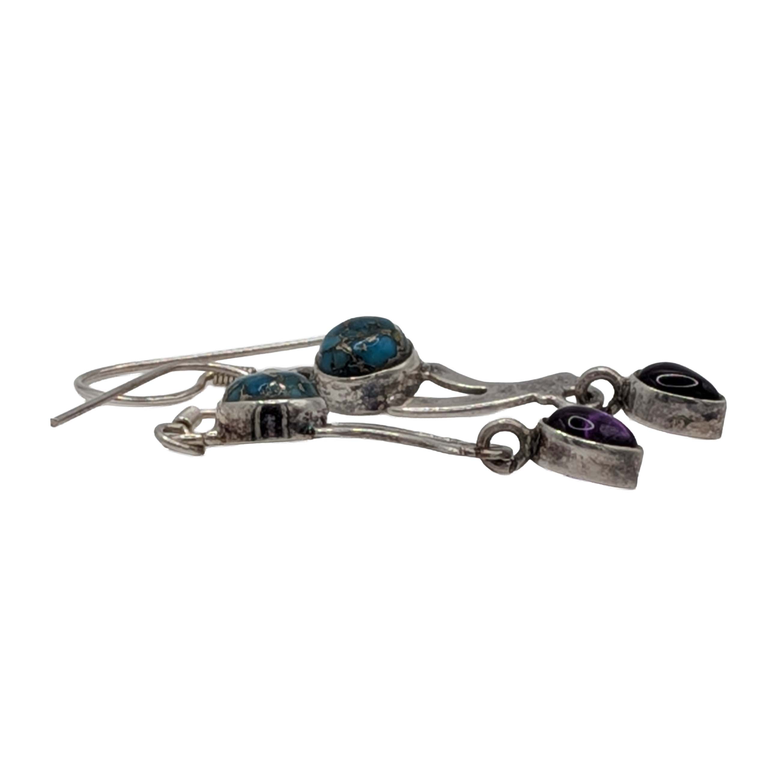 Sterling Silver Blue Dahlia Turquoise Amethyst Dangle Earrings