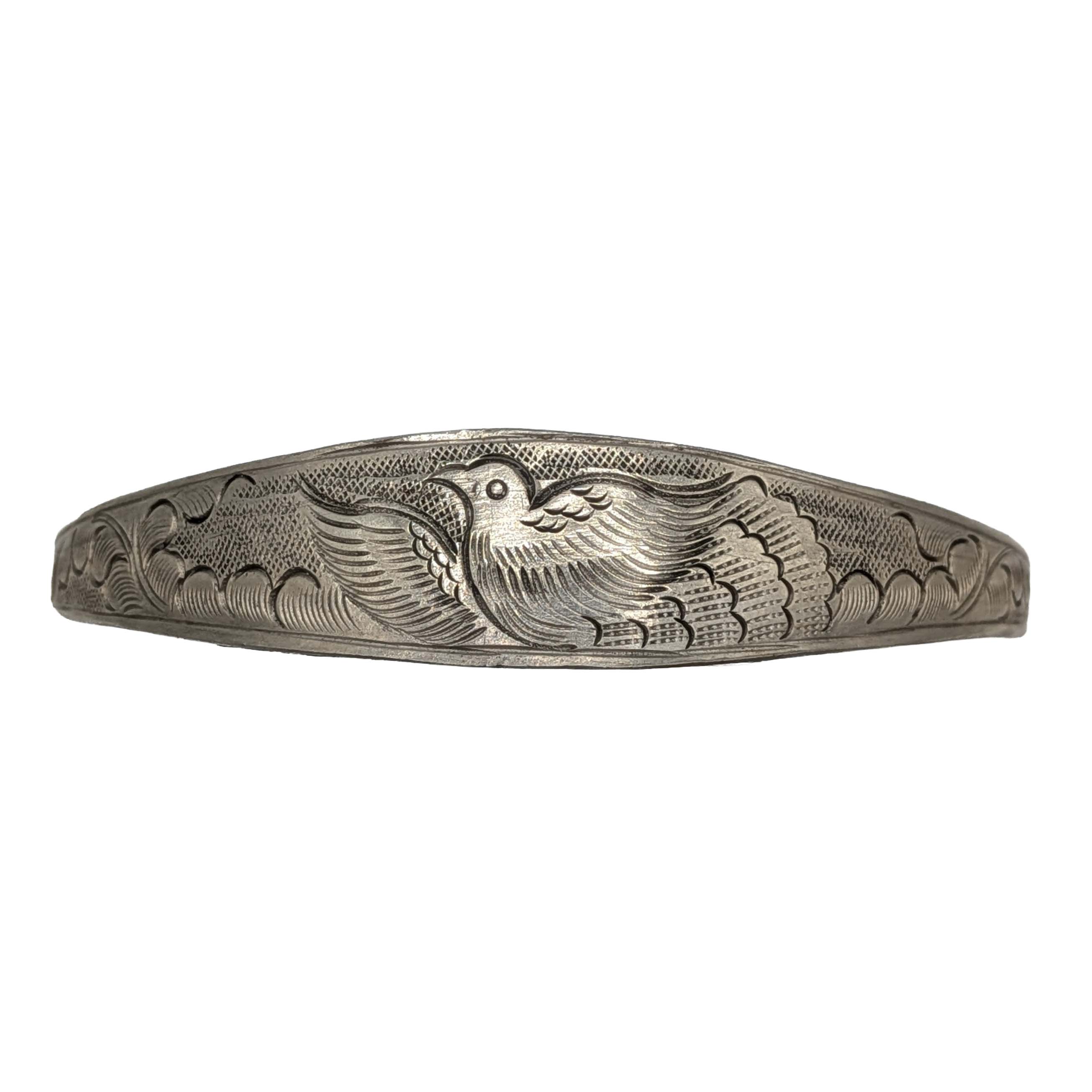 Southwest Nickel Silver Hand Engraved Bird Cuff Bracelet