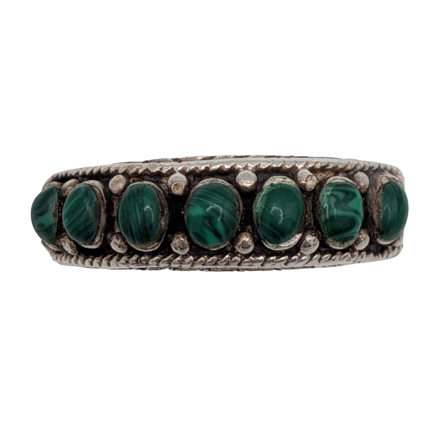 Sterling Silver Malachite Studded Band Ring Size 7.75