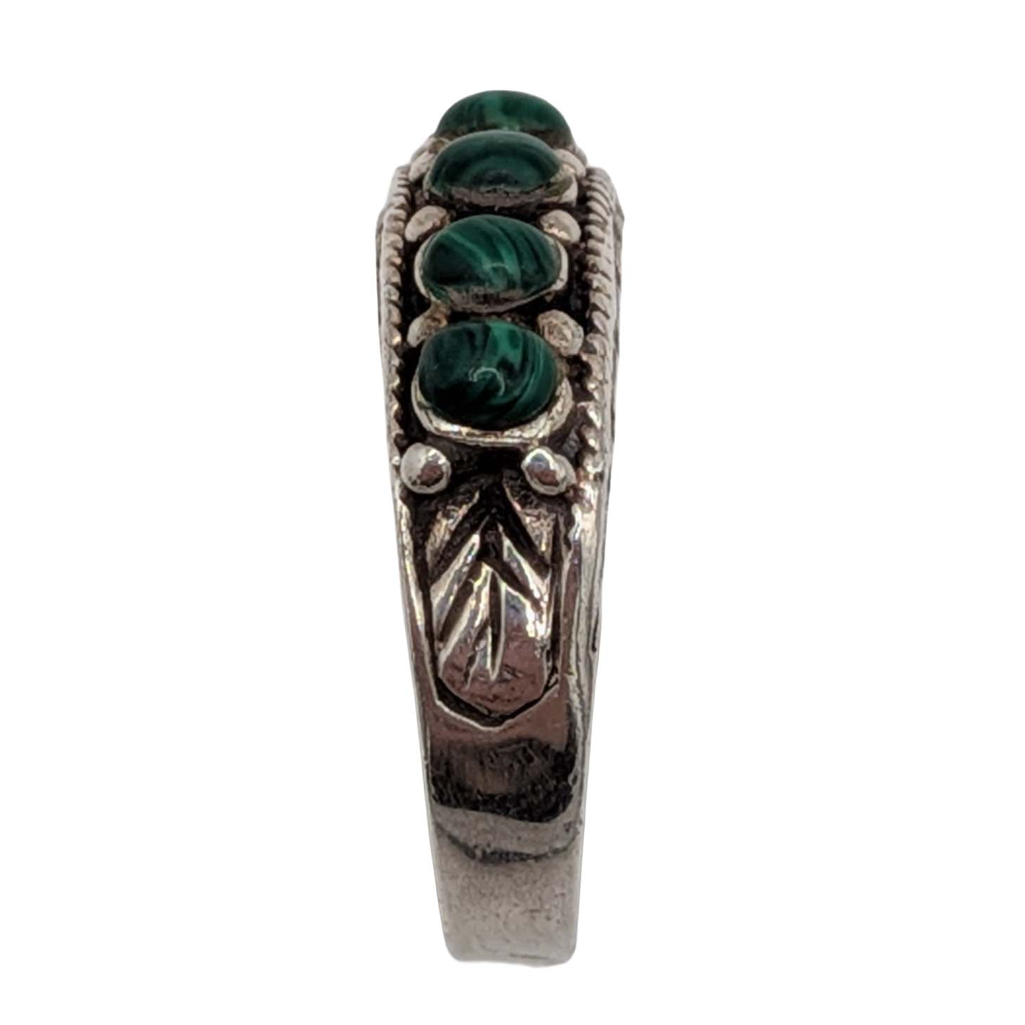 Sterling Silver Malachite Studded Band Ring Size 7.75