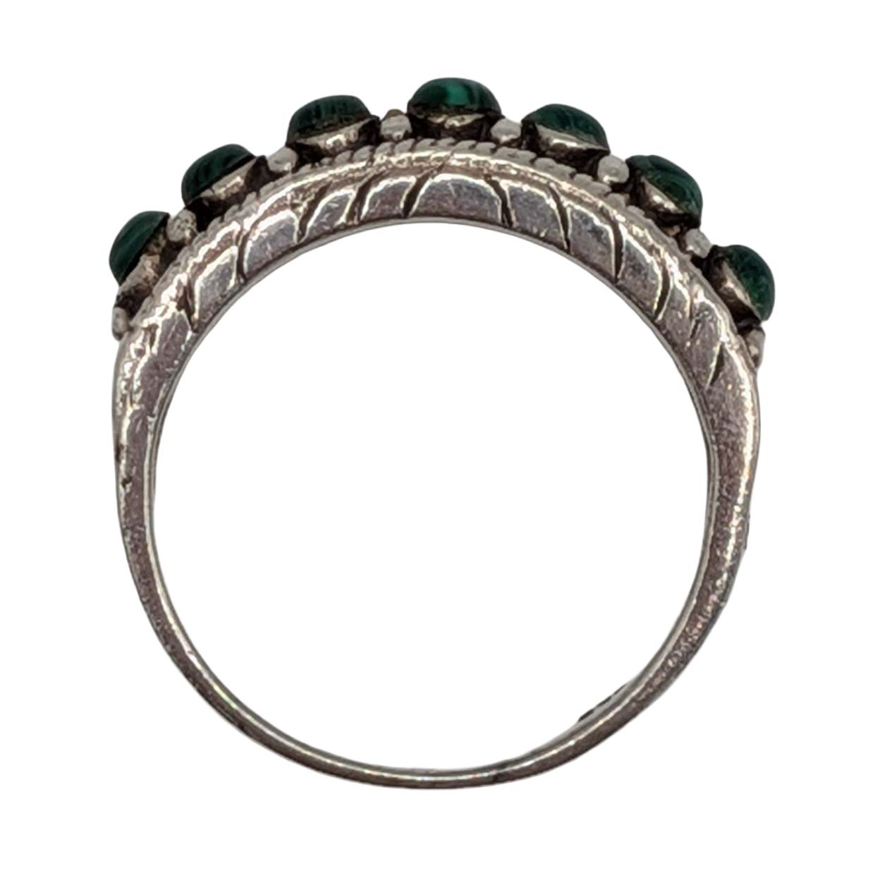 Sterling Silver Malachite Studded Band Ring Size 7.75