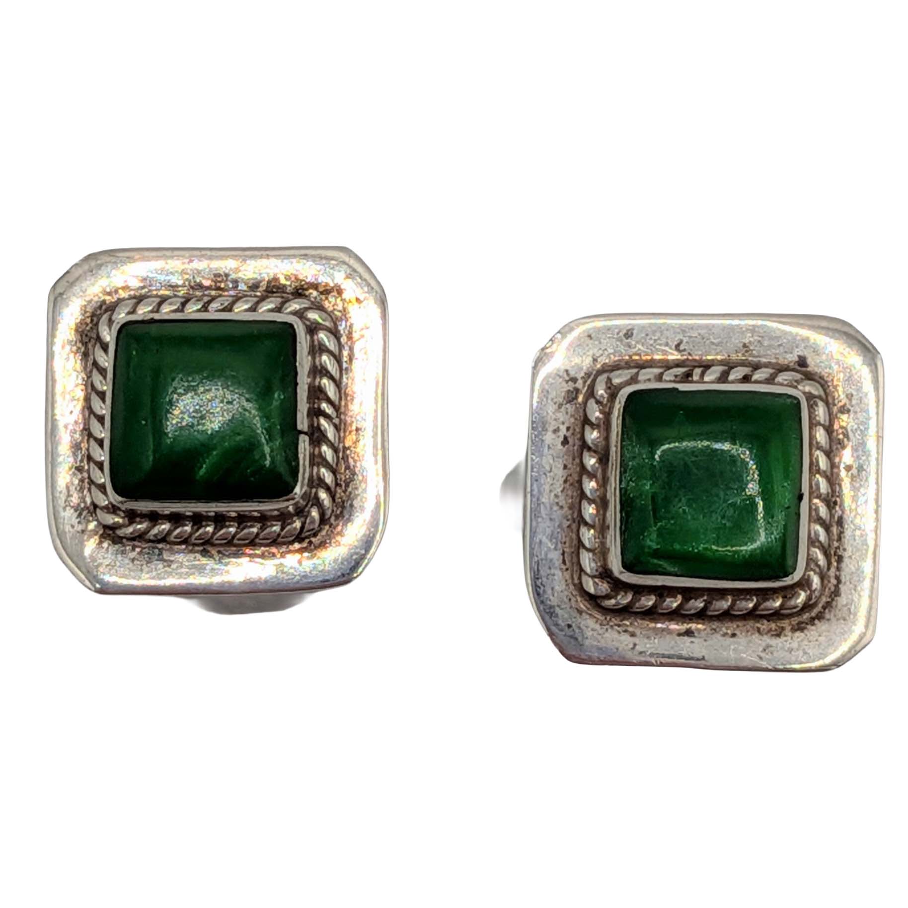 Southwest Sterling Silver Malachite Square Stud Earrings