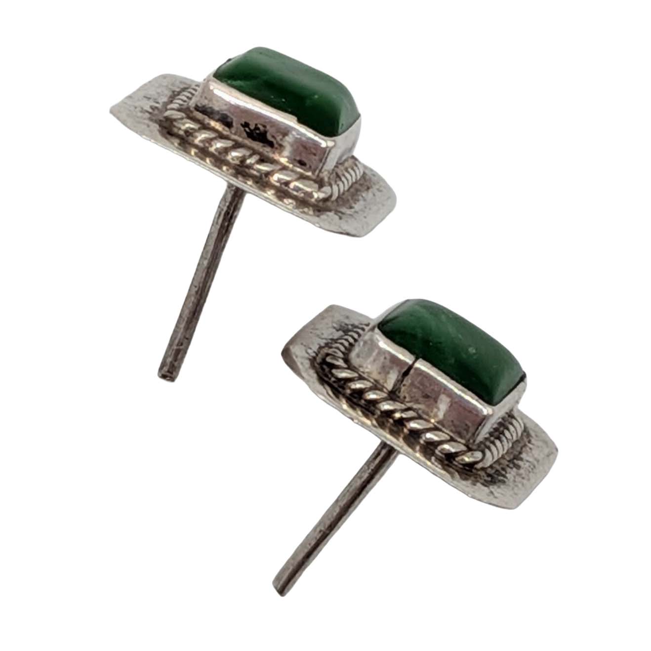 Southwest Sterling Silver Malachite Square Stud Earrings