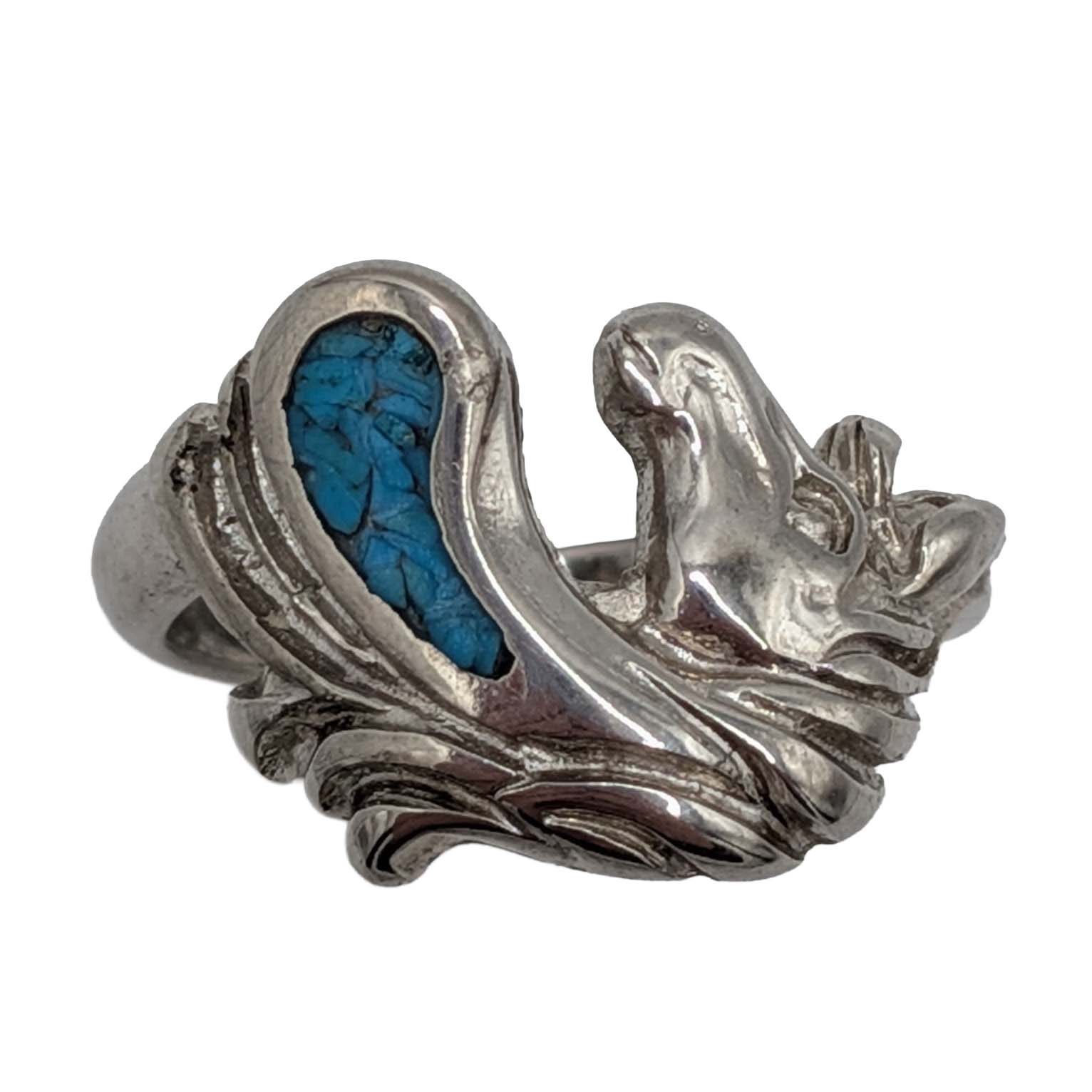 Signed Silver Filled Turquoise Inlay Unicorn Ring Size 5.25