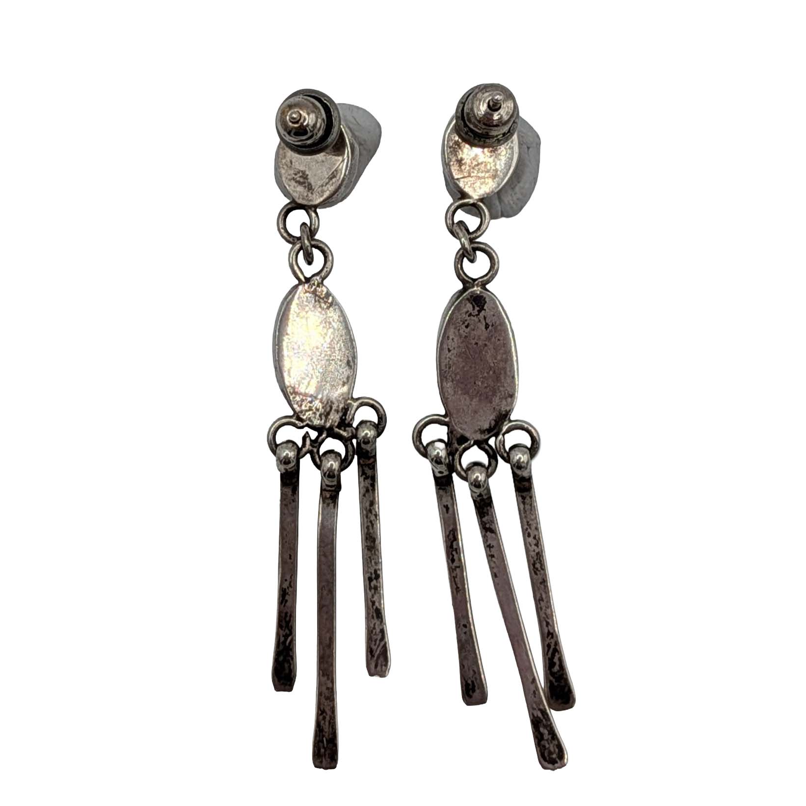 Sterling Silver Onyx Oval Fringe Stud Earrings