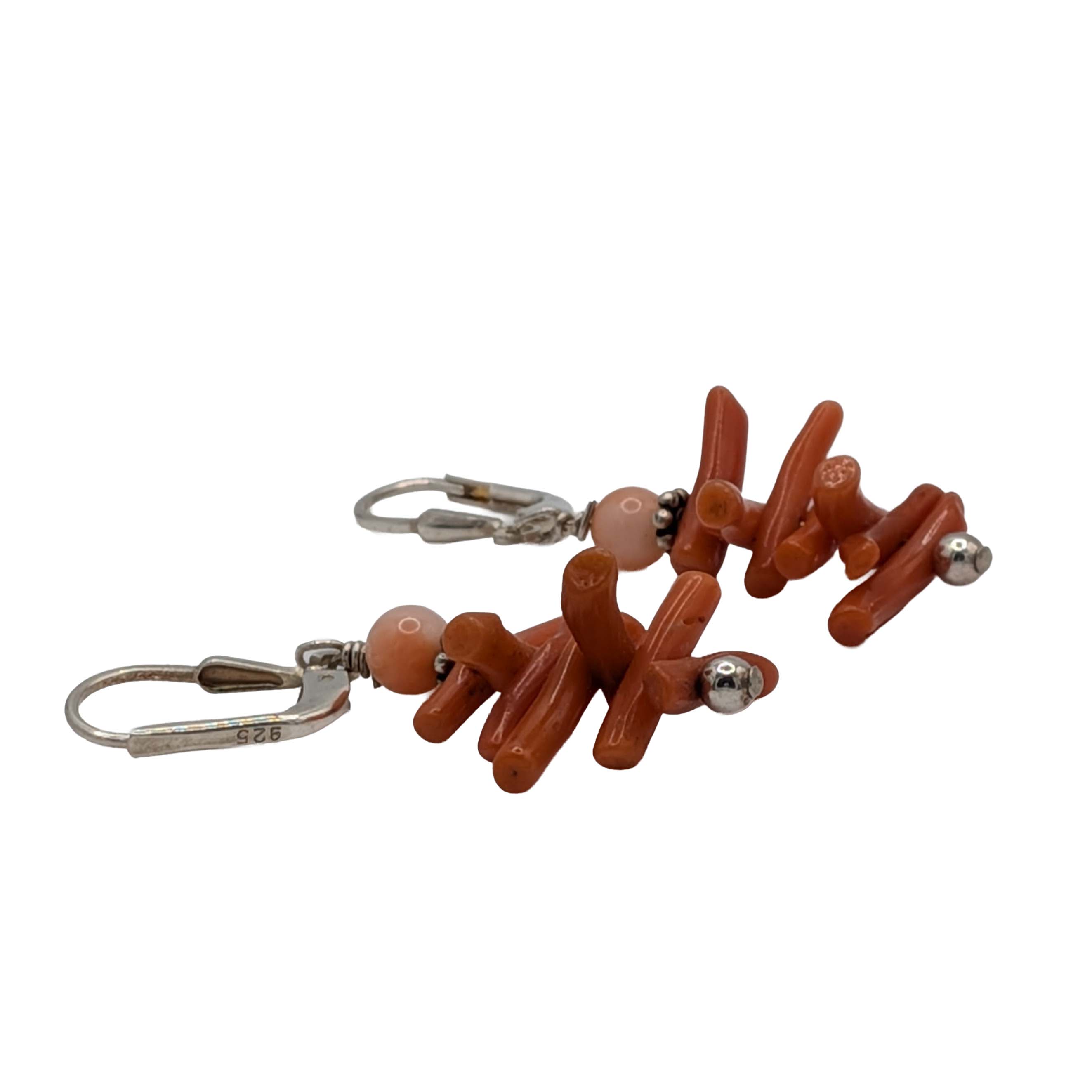 Sterling Silver Coral Bead Drop Earrings