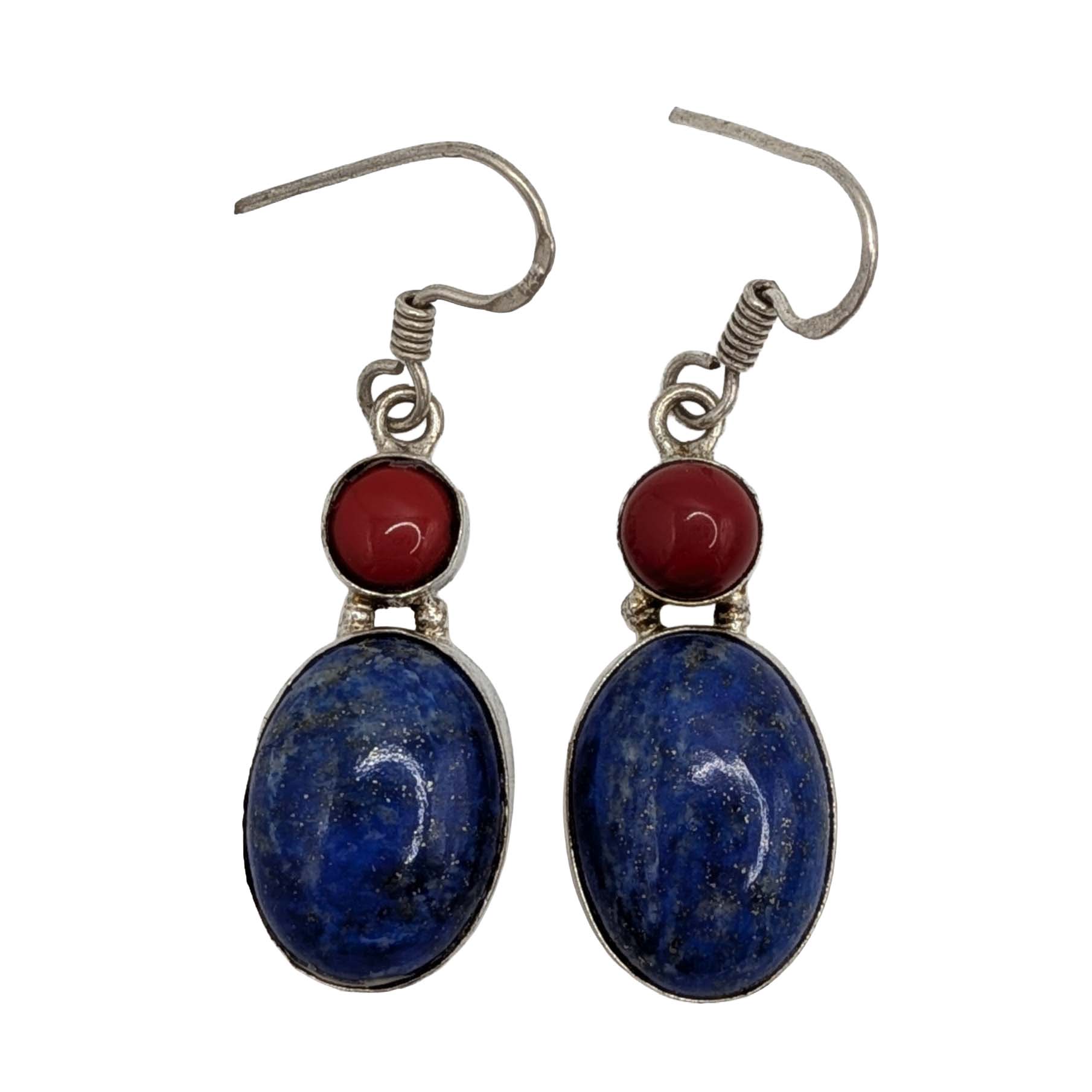 Sterling Silver Lapis Coral Dangle Earrings