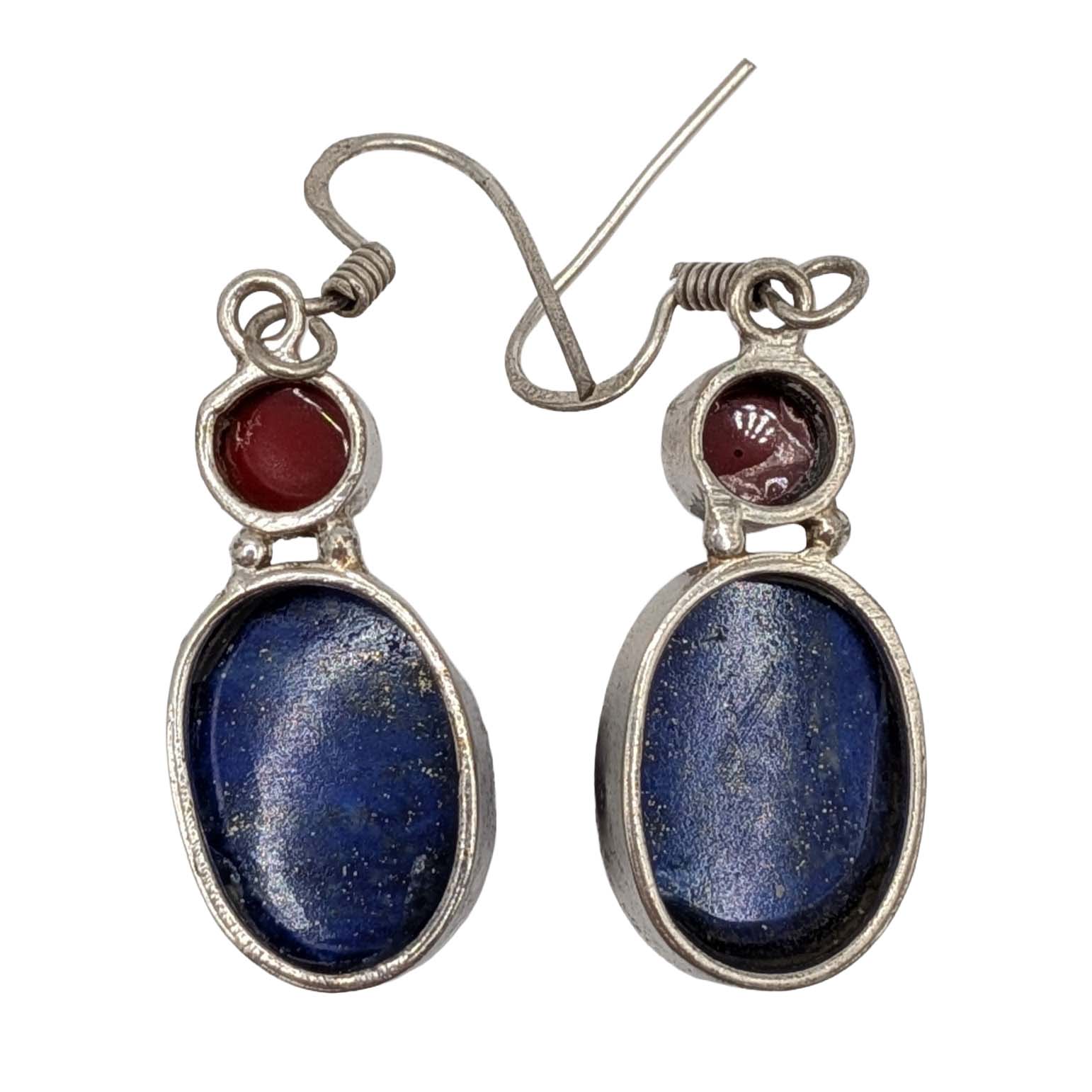 Sterling Silver Lapis Coral Dangle Earrings