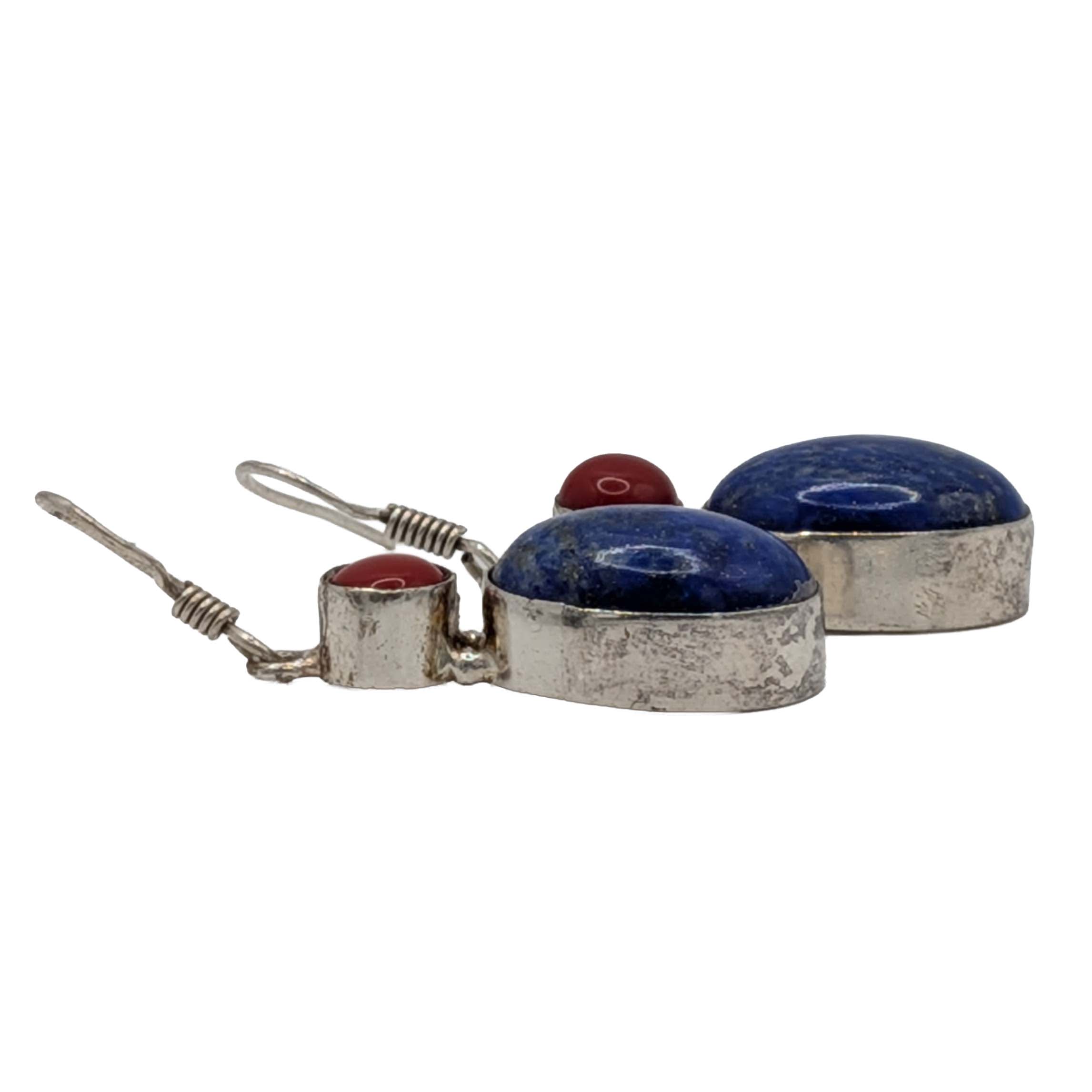 Sterling Silver Lapis Coral Dangle Earrings