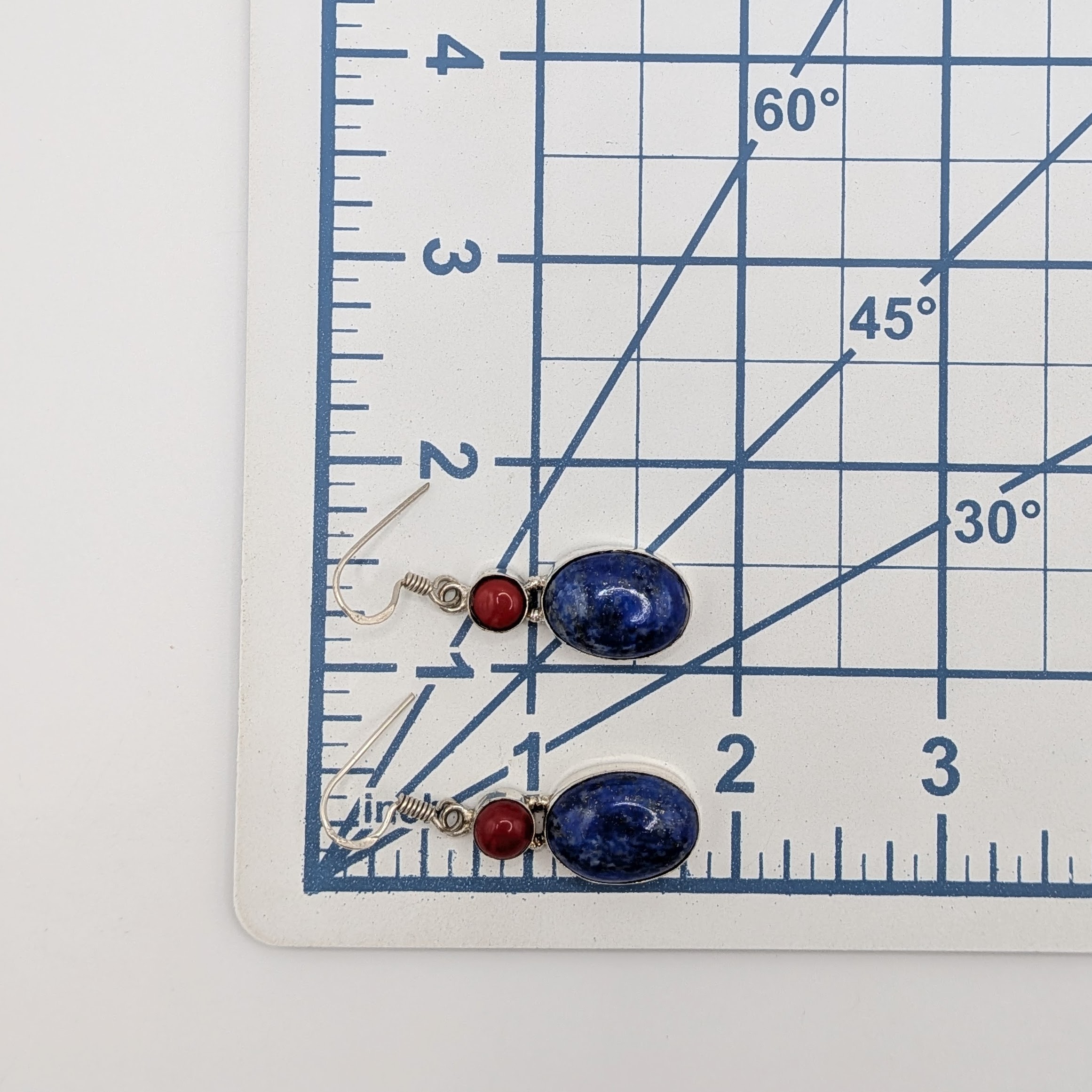 Sterling Silver Lapis Coral Dangle Earrings