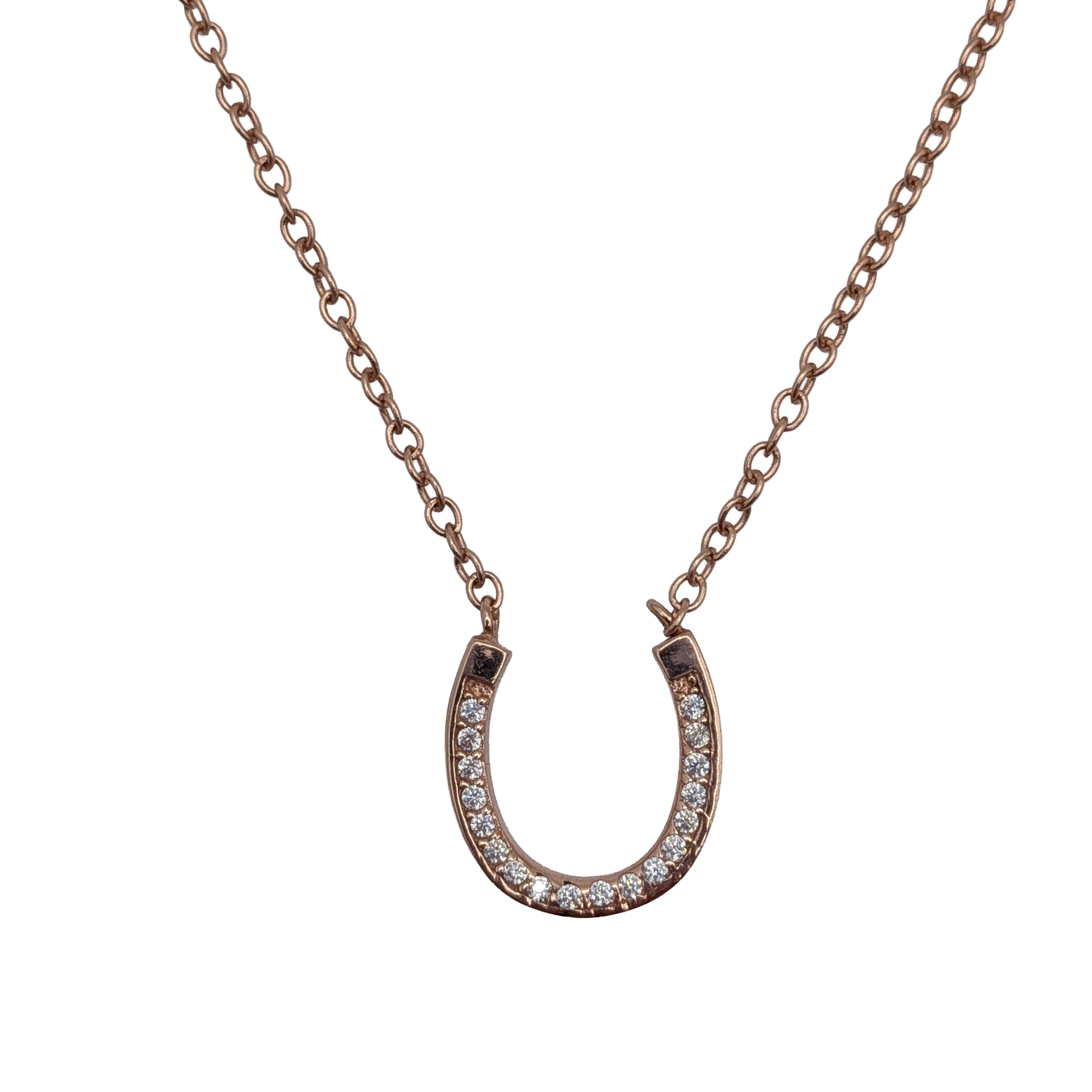Rose Gold Over Sterling Silver CZ Horseshoe Necklace