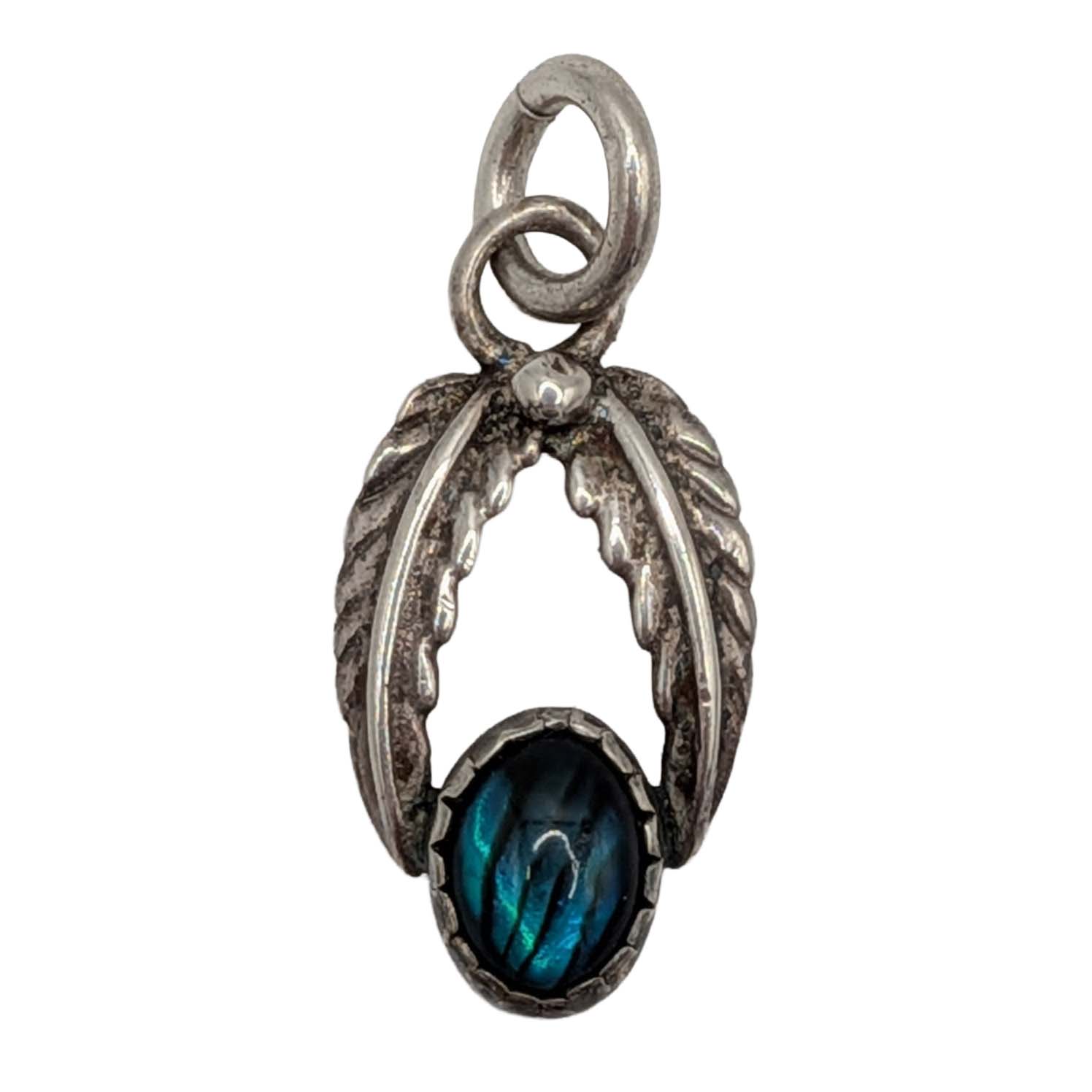 Southwest Sterling Silver Abalone Feather Pendant