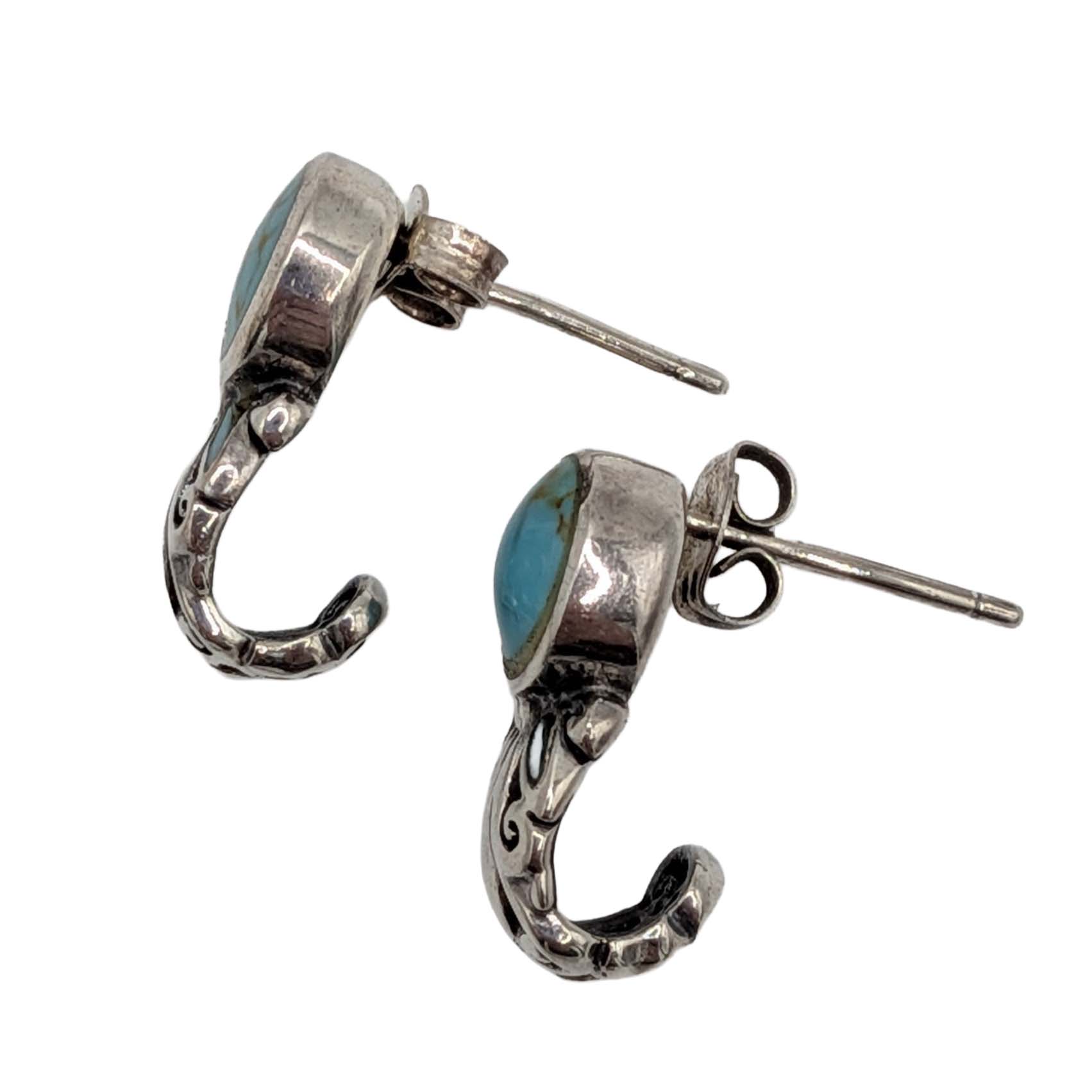 Southwest Sterling Silver Turquoise Half Hoop Earrings