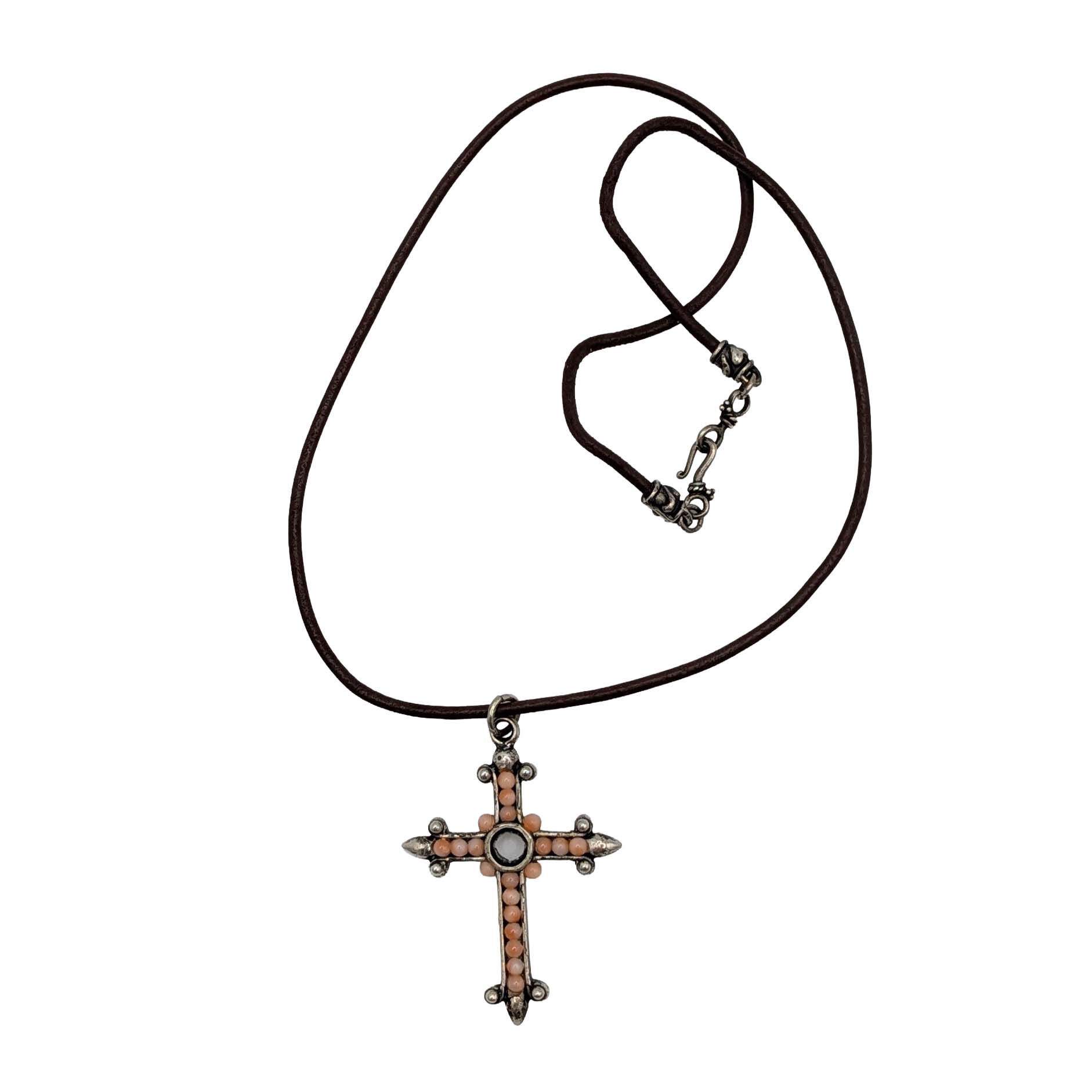 Signed Sterling Silver Studded Cross Necklace