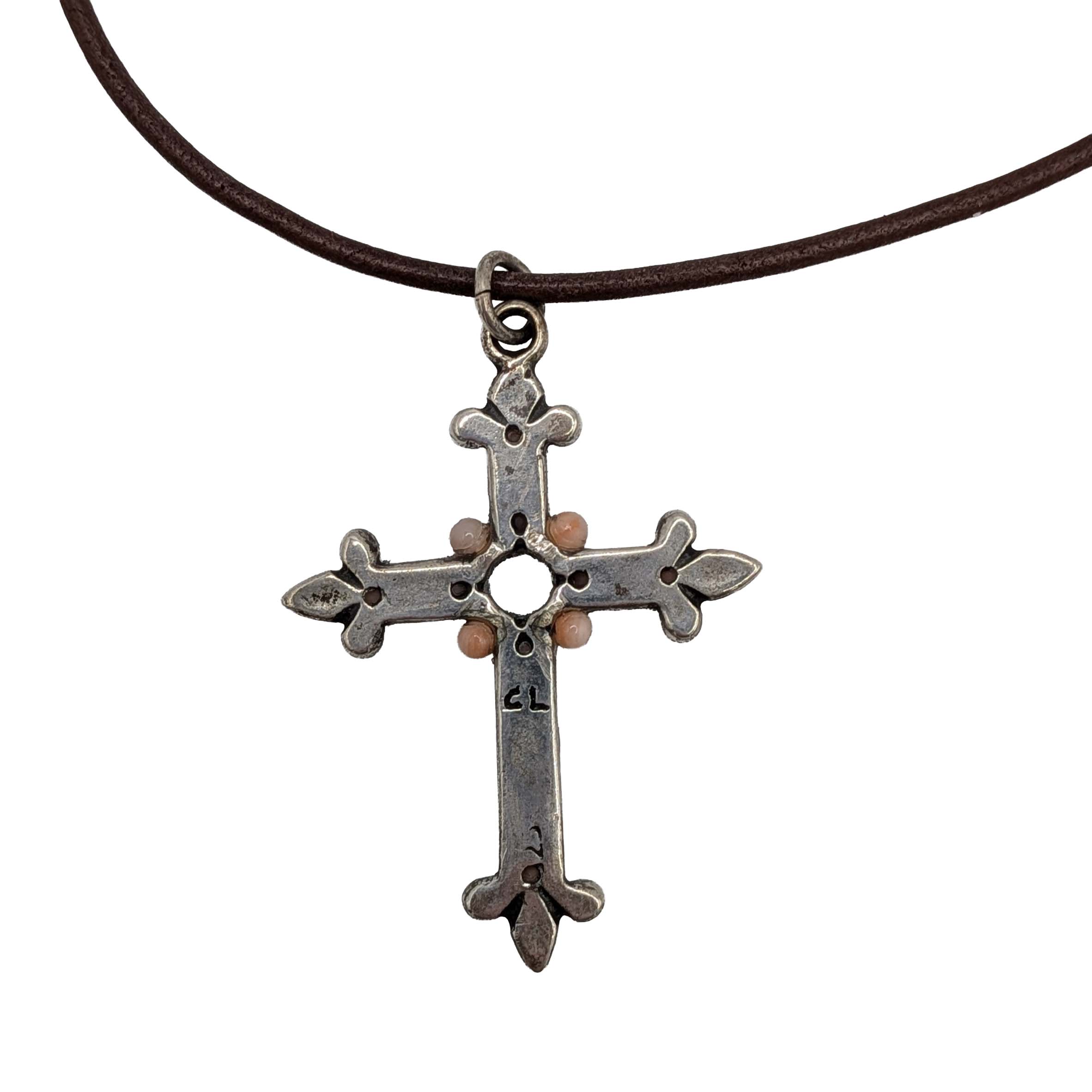 Signed Sterling Silver Studded Cross Necklace