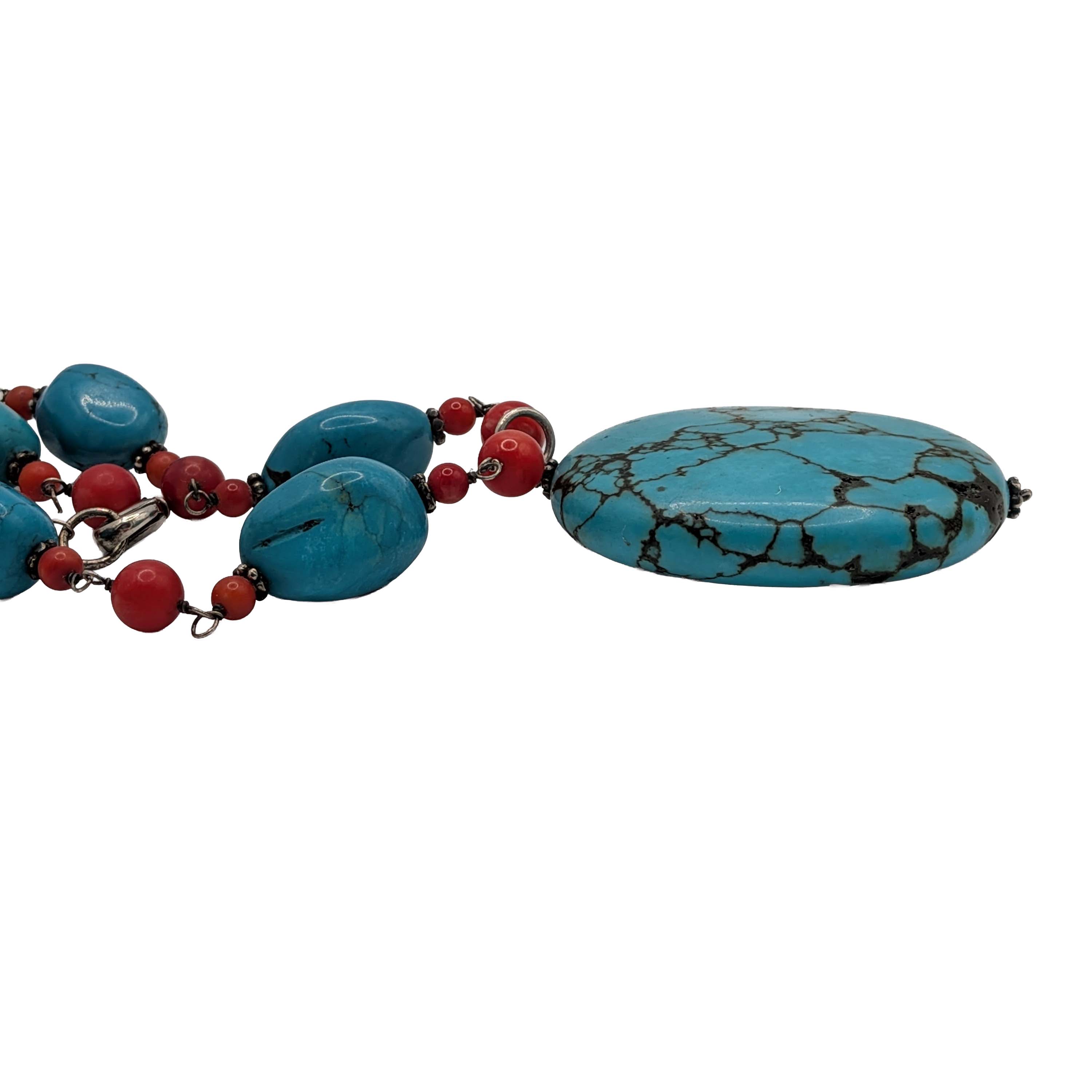 Southwest Sterling Silver Turquoise Coral Beaded Necklace