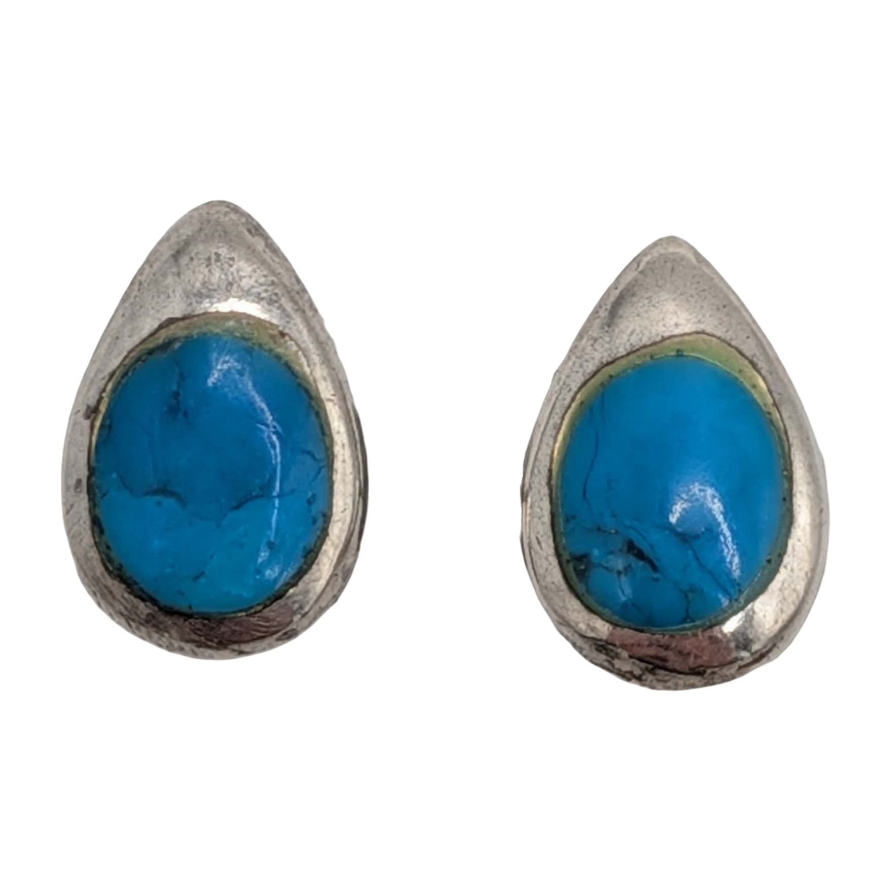 Sterling Silver Turquoise Inlay Teardrop Stud Earrings