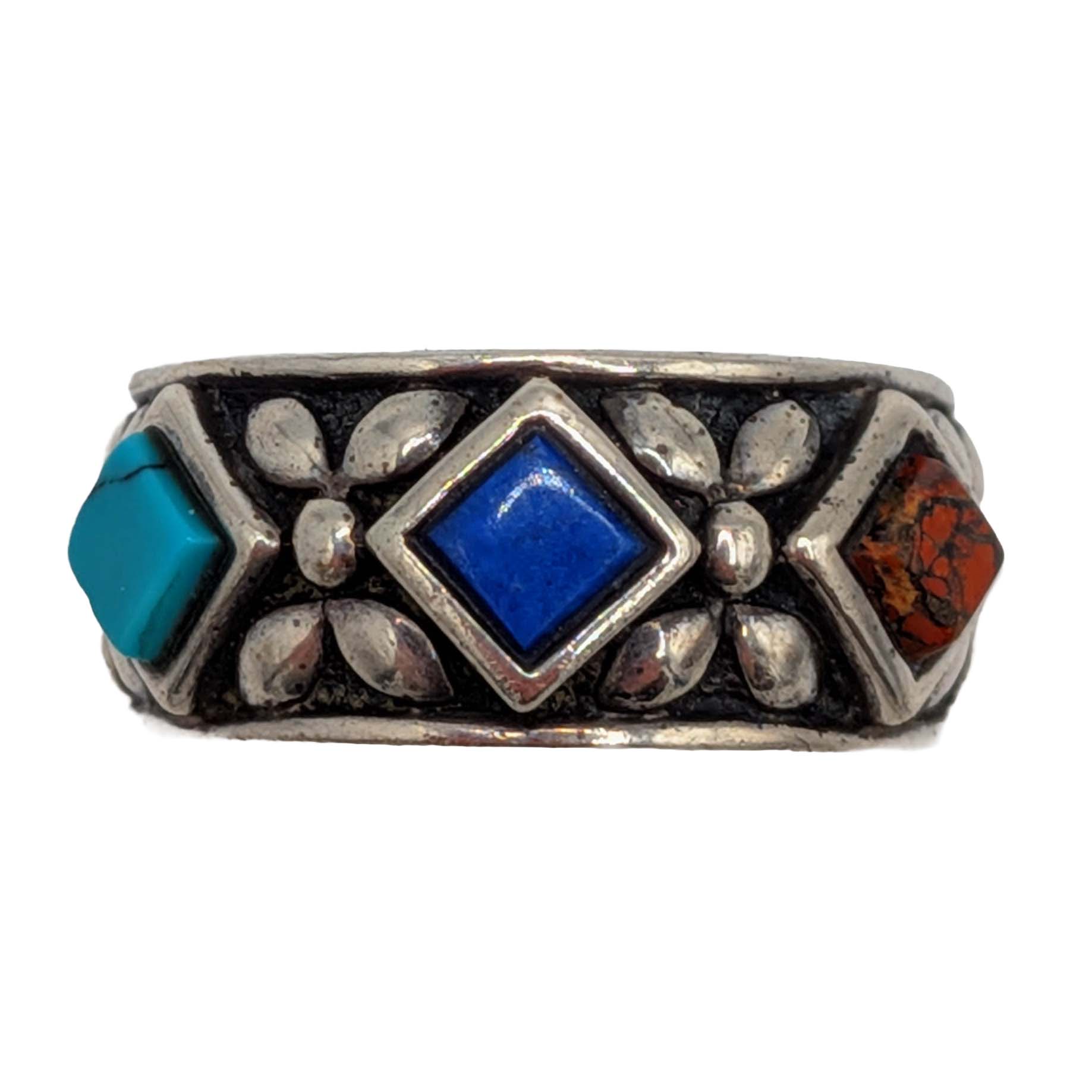 Signed Southwest Sterling Silver Multi-Stone Band Ring Size 8