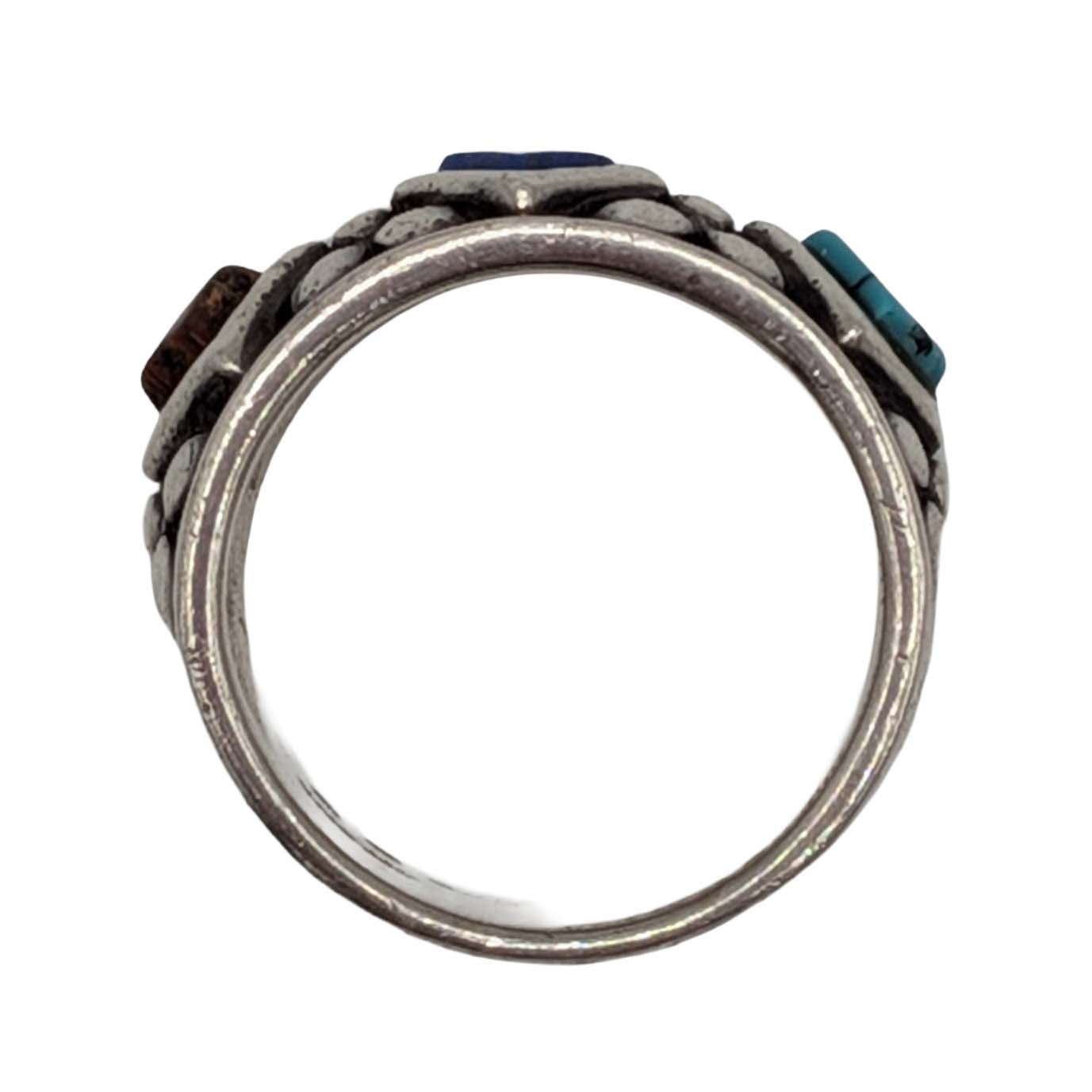 Signed Southwest Sterling Silver Multi-Stone Band Ring Size 8