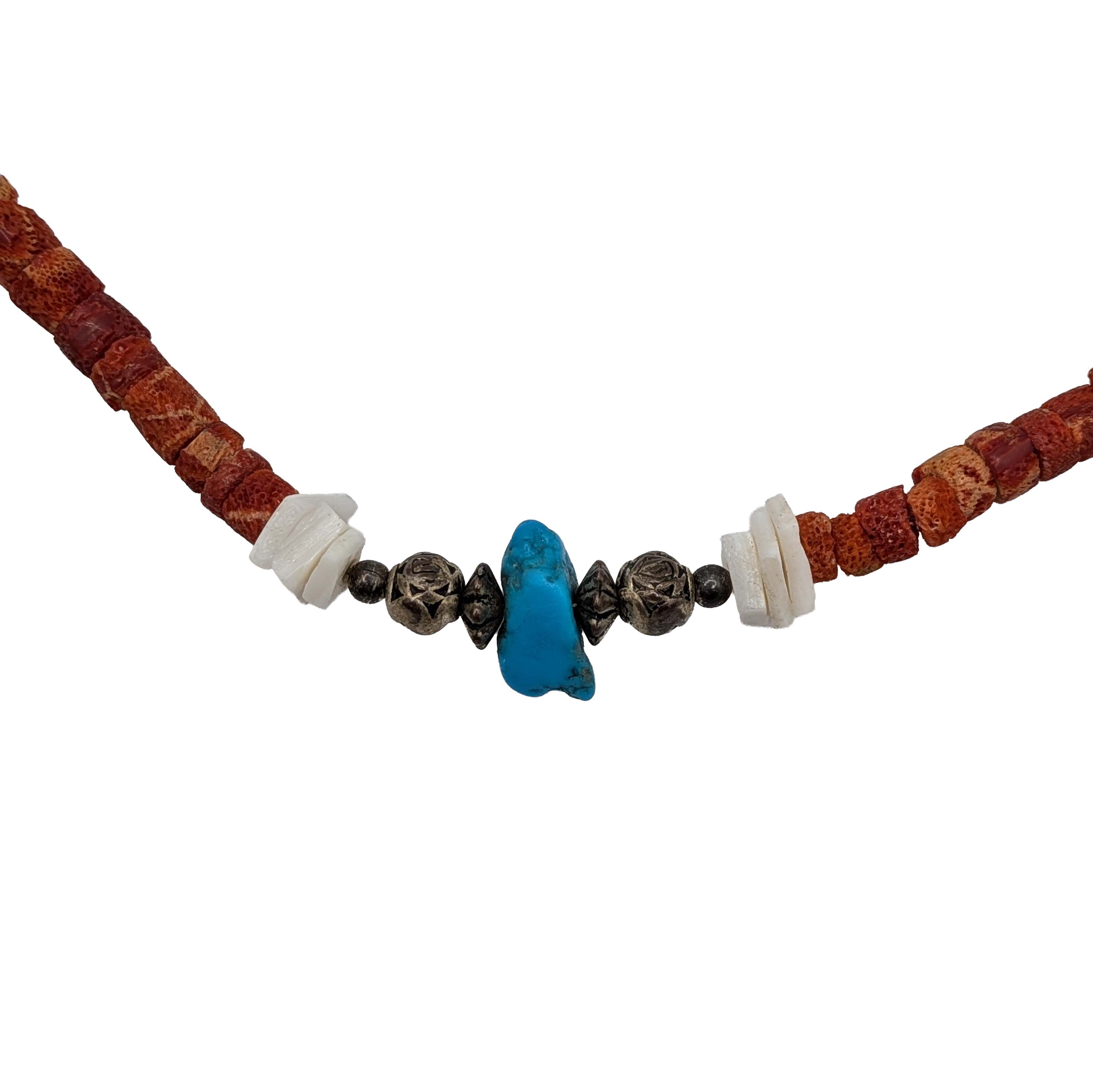 Southwest Sterling Liquid Silver Turquoise Coral Shell Necklace
