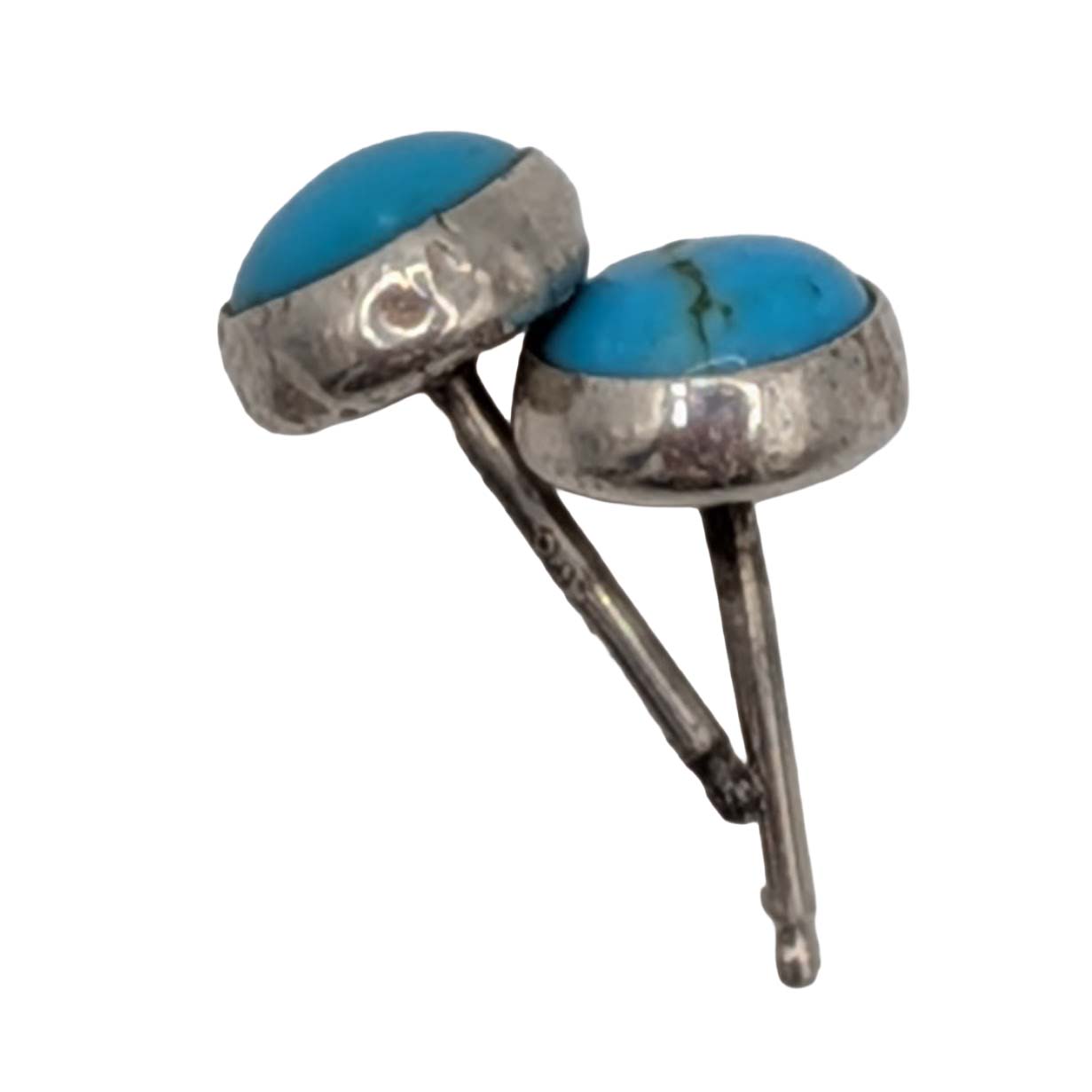 Signed Sterling Silver Turquoise Round Stud Earrings