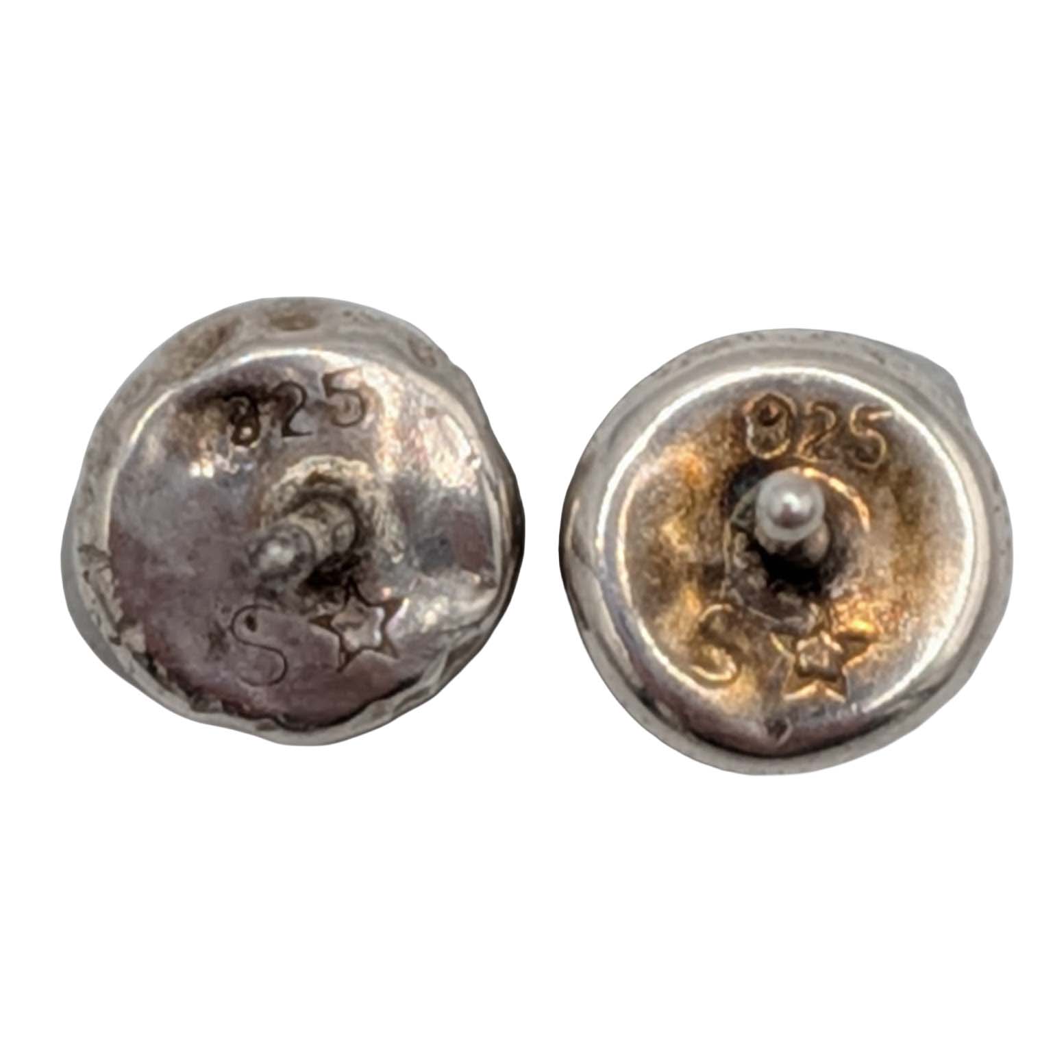 Signed Sterling Silver Turquoise Round Stud Earrings