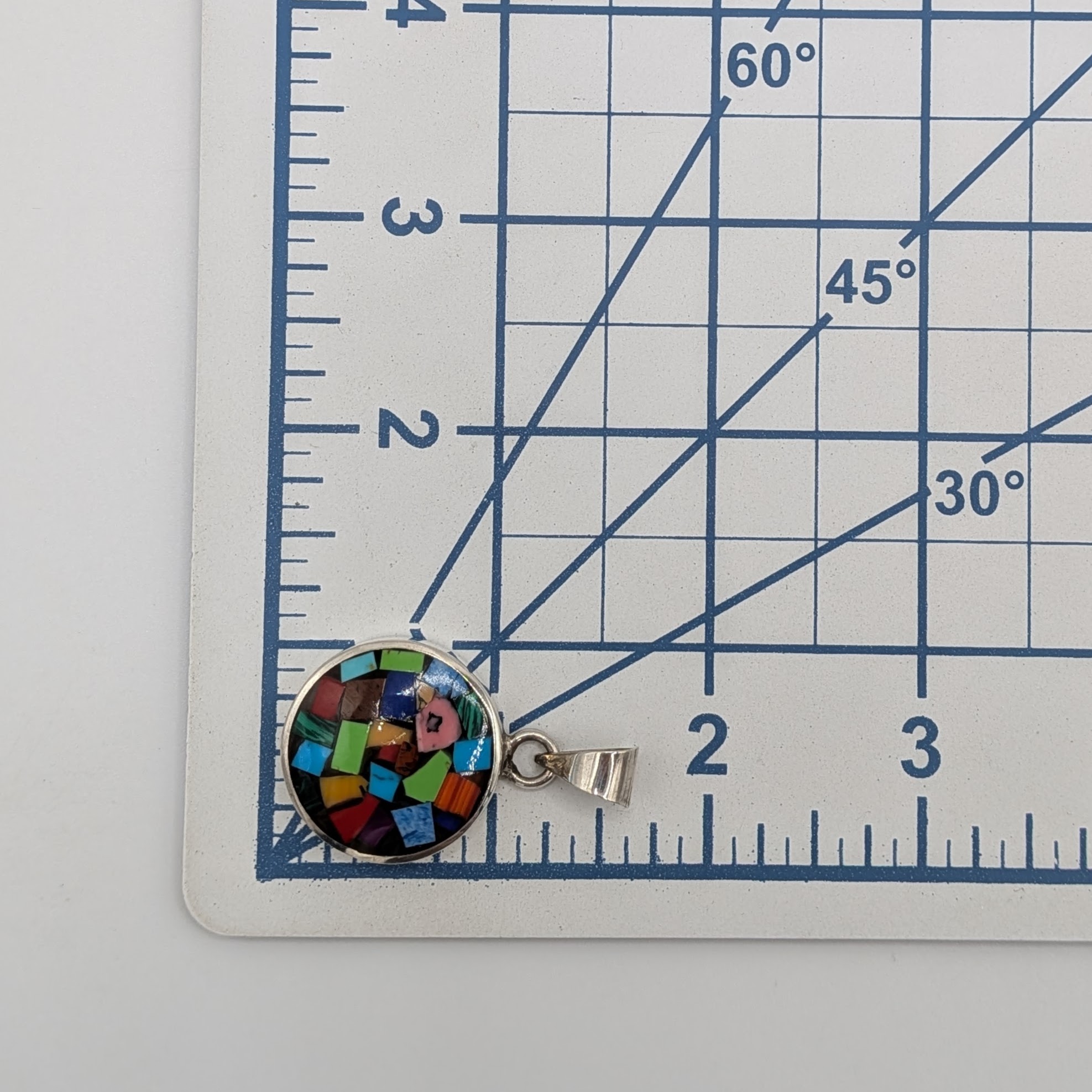 Mexico Sterling Silver Multi-Stone Mosaic Inlay Pendant